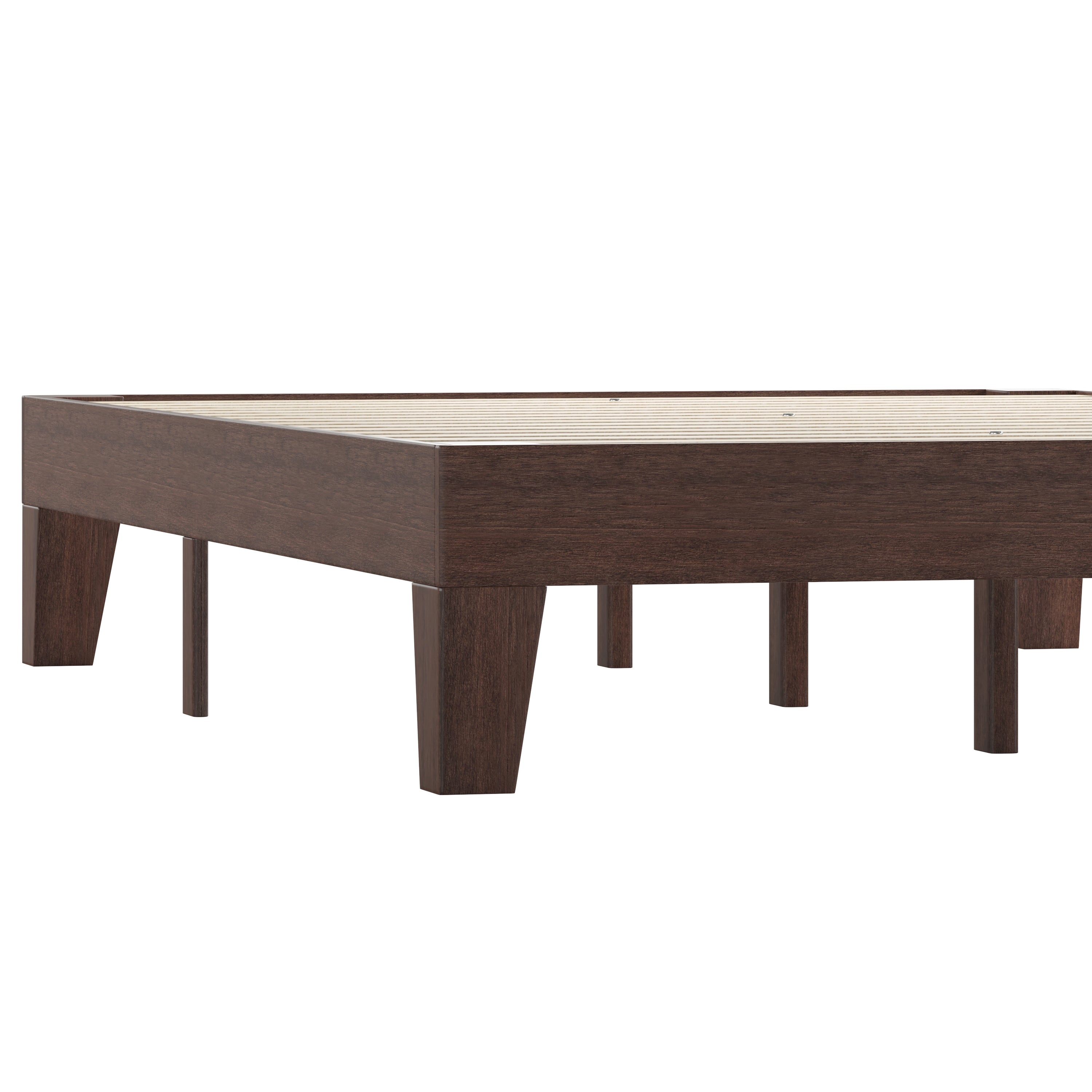 Evelyn Walnut Finish Wood Full Platform Bed with Wooden Support Slats, No Box Spring Required