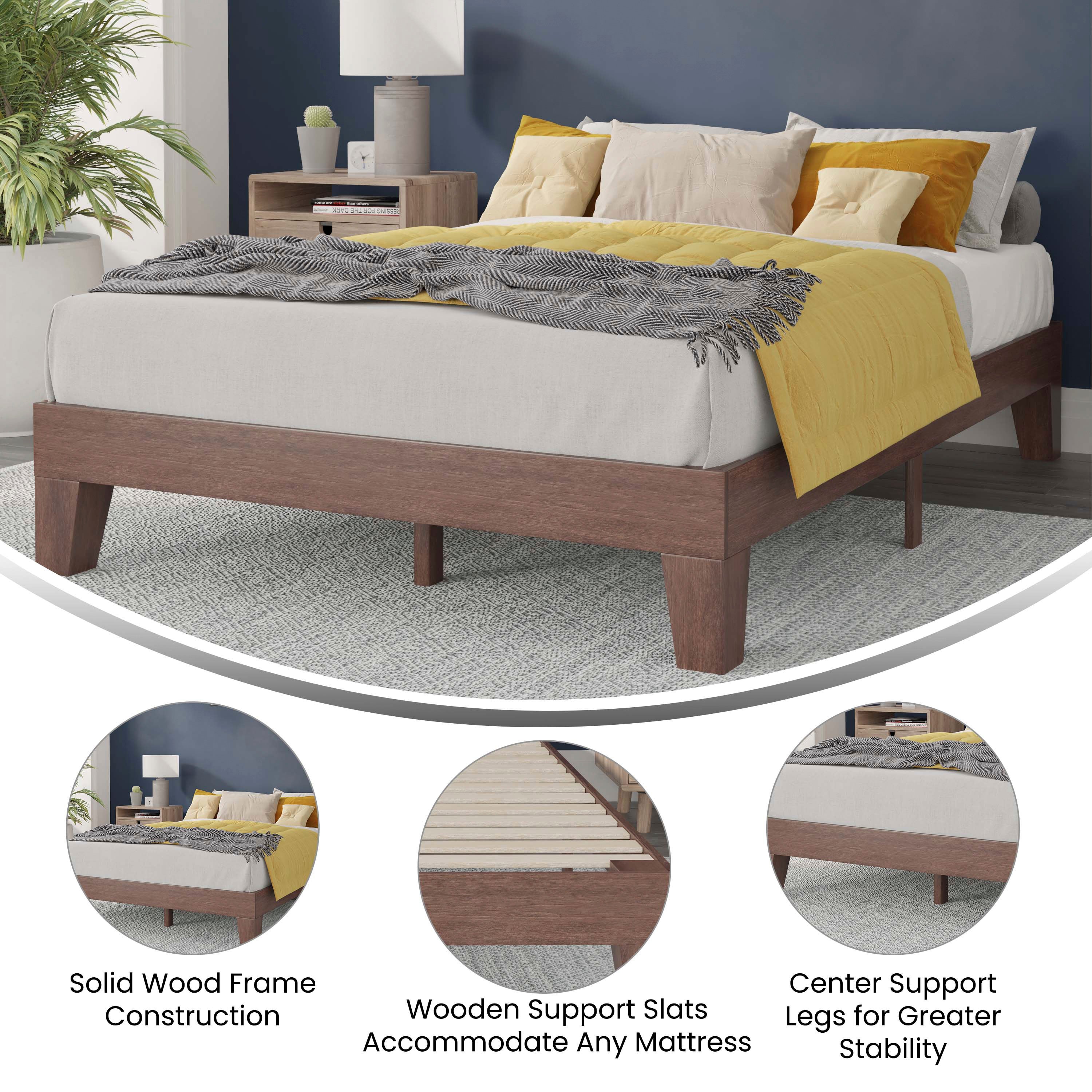 Evelyn Walnut Finish Wood Full Platform Bed with Wooden Support Slats, No Box Spring Required