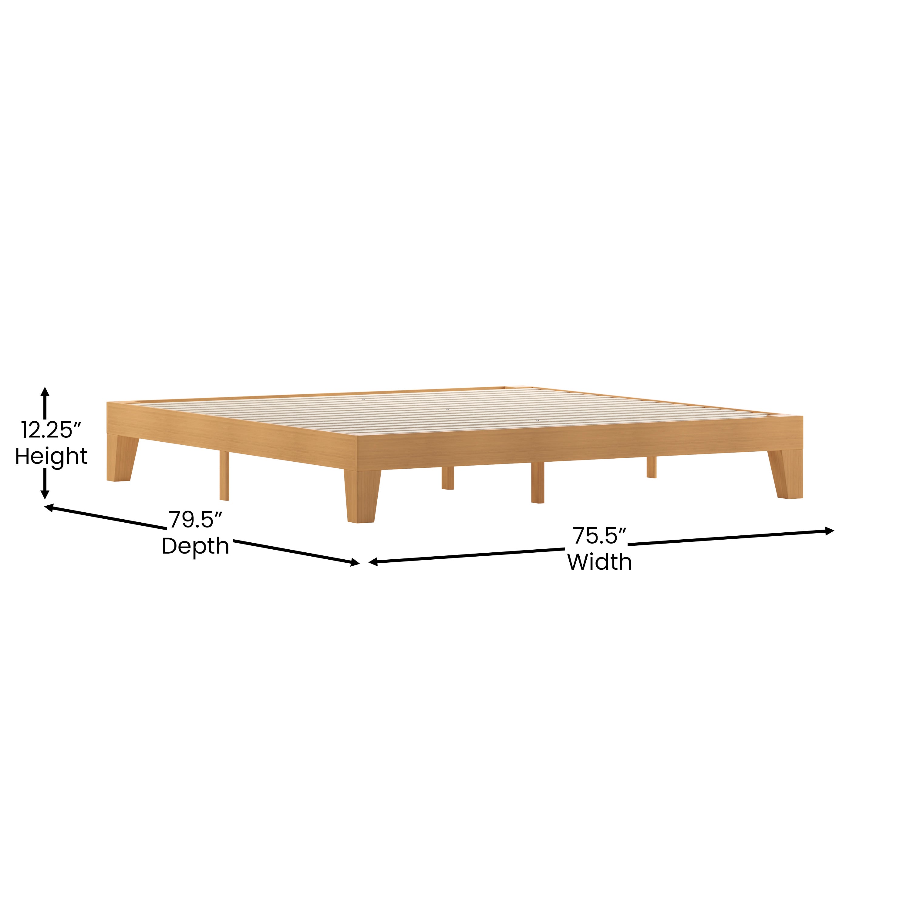 Evelyn Natural Pine Finish Wood King Platform Bed with Wooden Support Slats, No Box Spring Required
