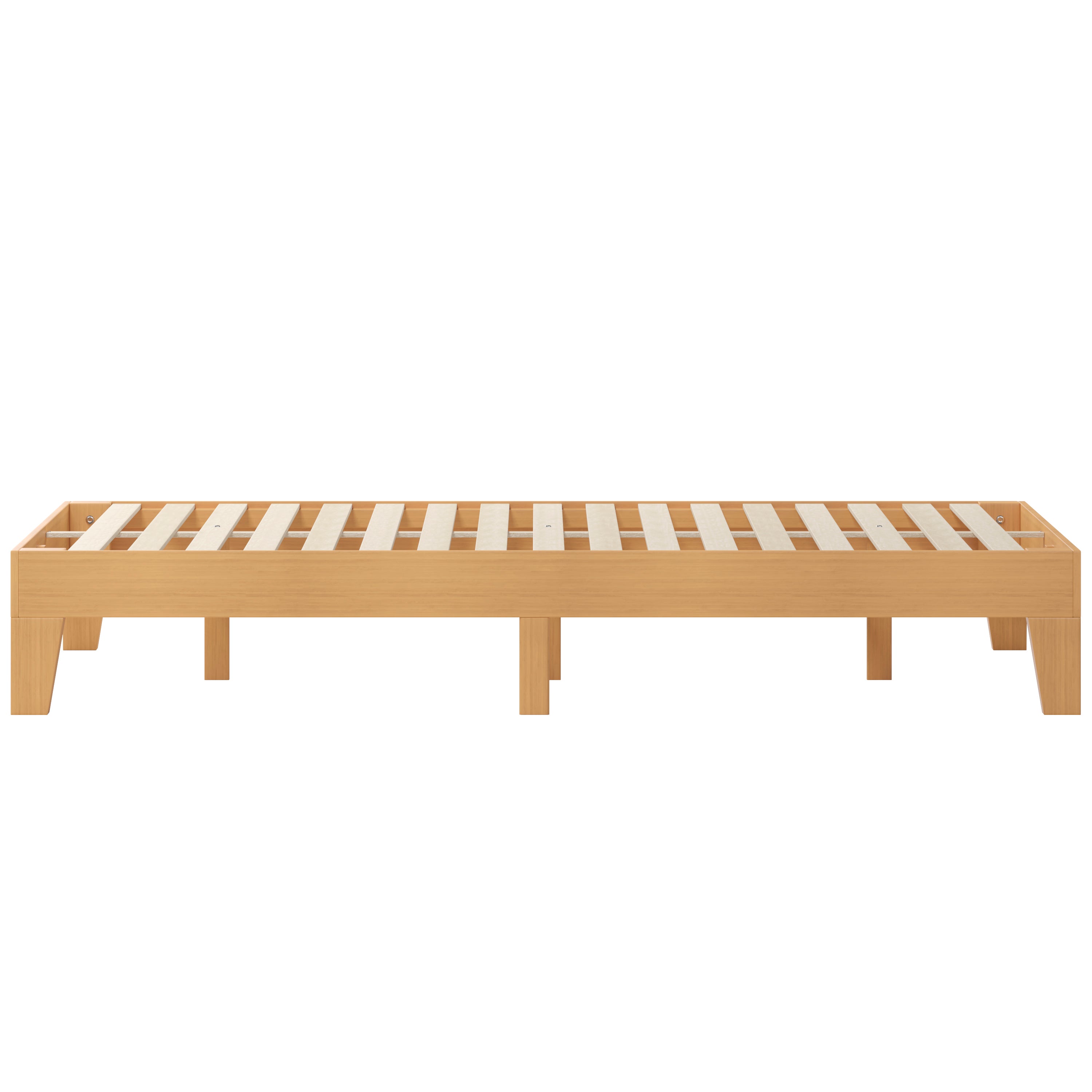 Evelyn Natural Pine Finish Wood King Platform Bed with Wooden Support Slats, No Box Spring Required