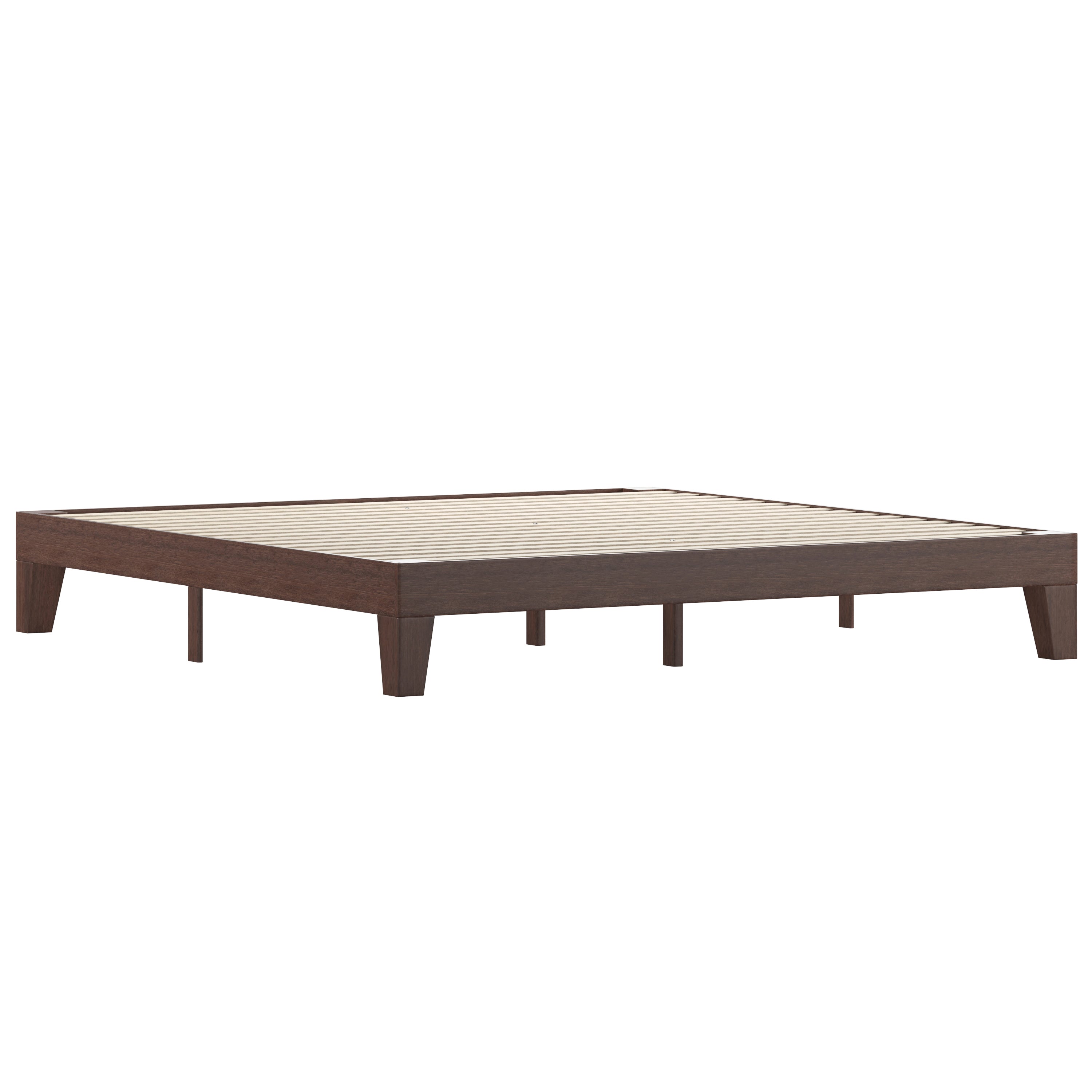 Evelyn Walnut Finish Wood King Platform Bed with Wooden Support Slats, No Box Spring Required