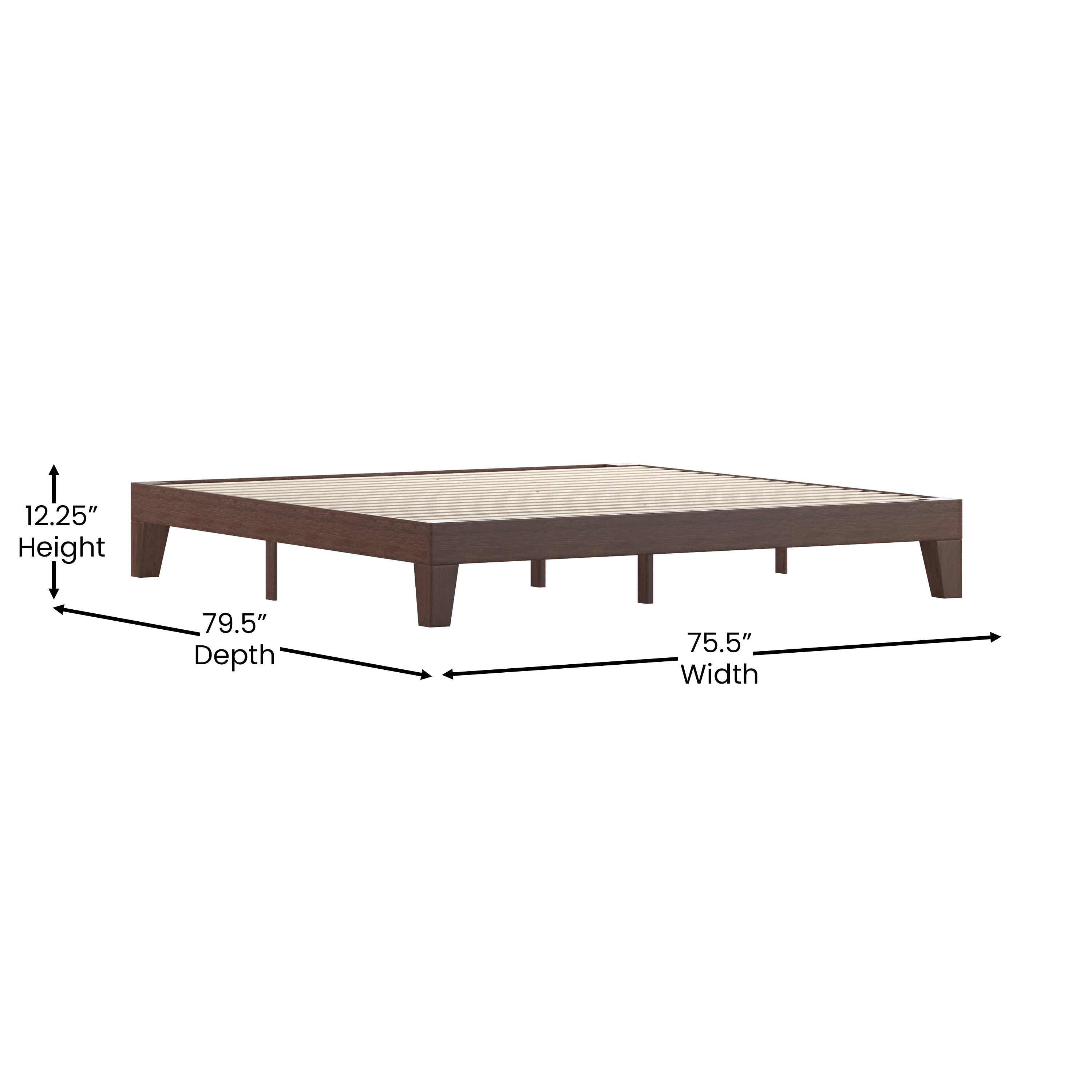 Evelyn Walnut Finish Wood King Platform Bed with Wooden Support Slats, No Box Spring Required