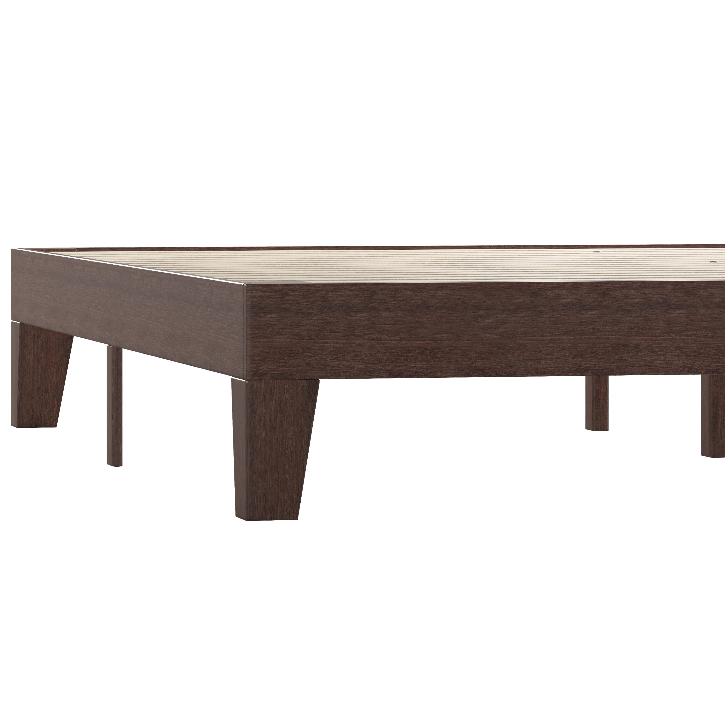 Evelyn Walnut Finish Wood King Platform Bed with Wooden Support Slats, No Box Spring Required