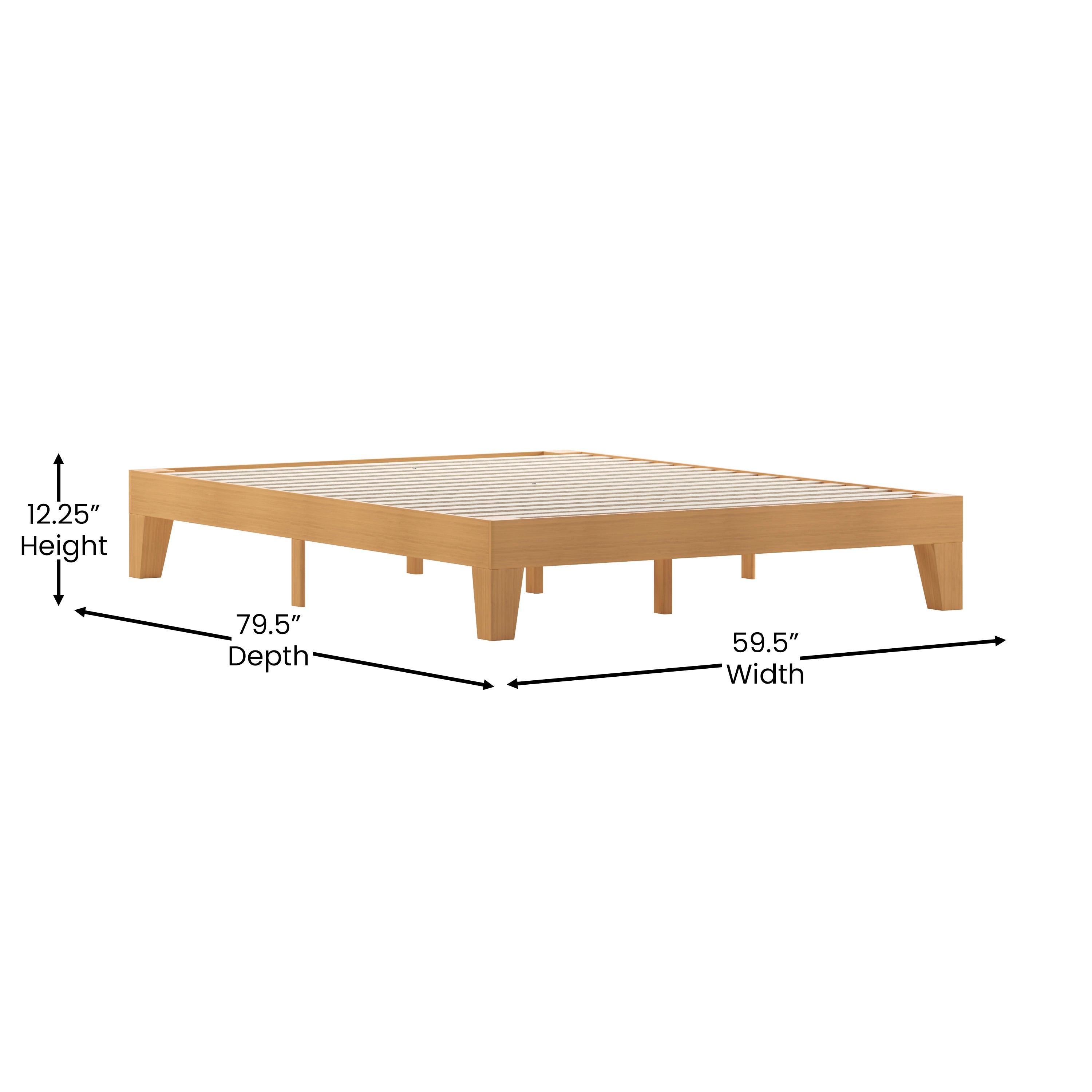 Evelyn Natural Pine Finish Wood Queen Platform Bed with Wooden Support Slats, No Box Spring Required