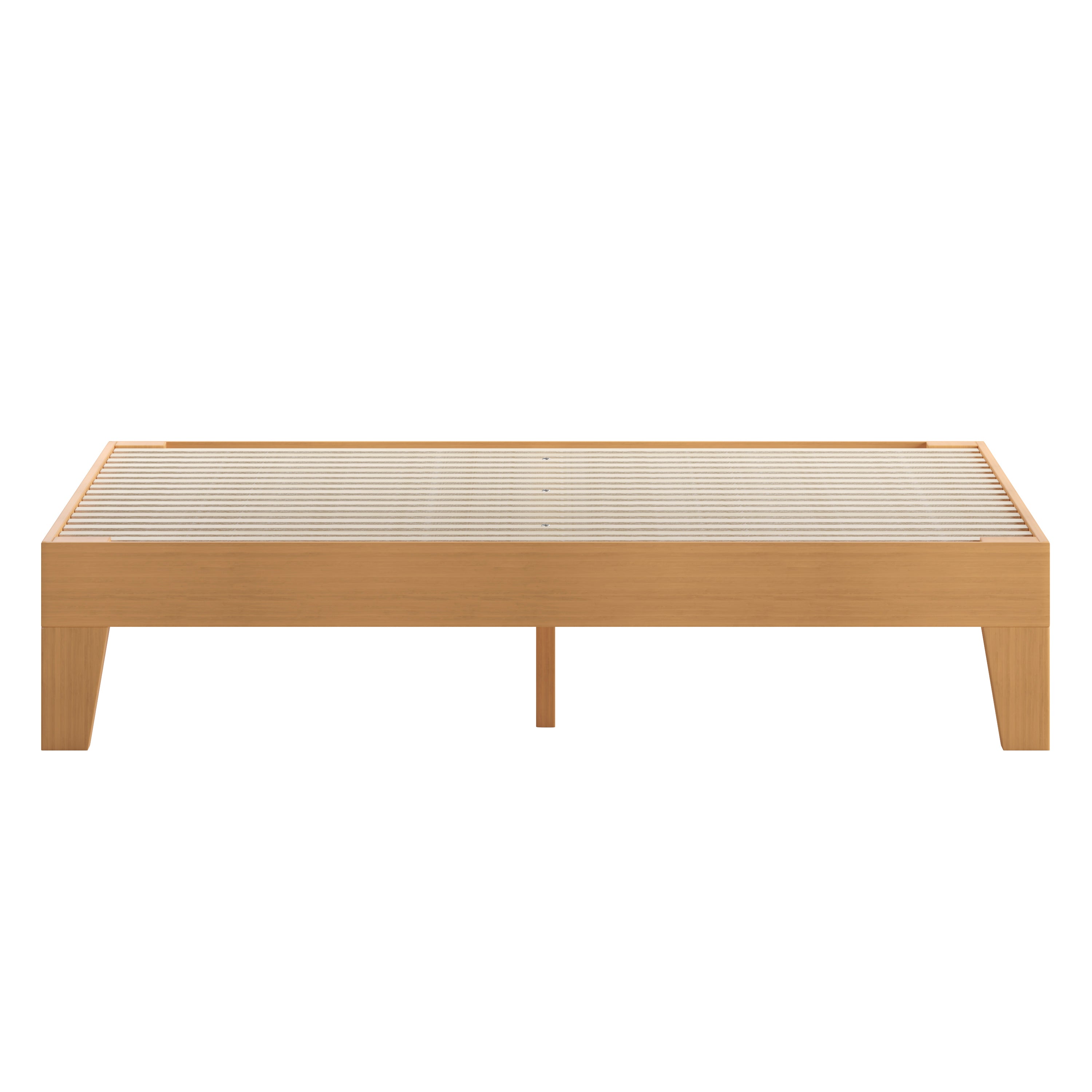 Evelyn Natural Pine Finish Wood Queen Platform Bed with Wooden Support Slats, No Box Spring Required