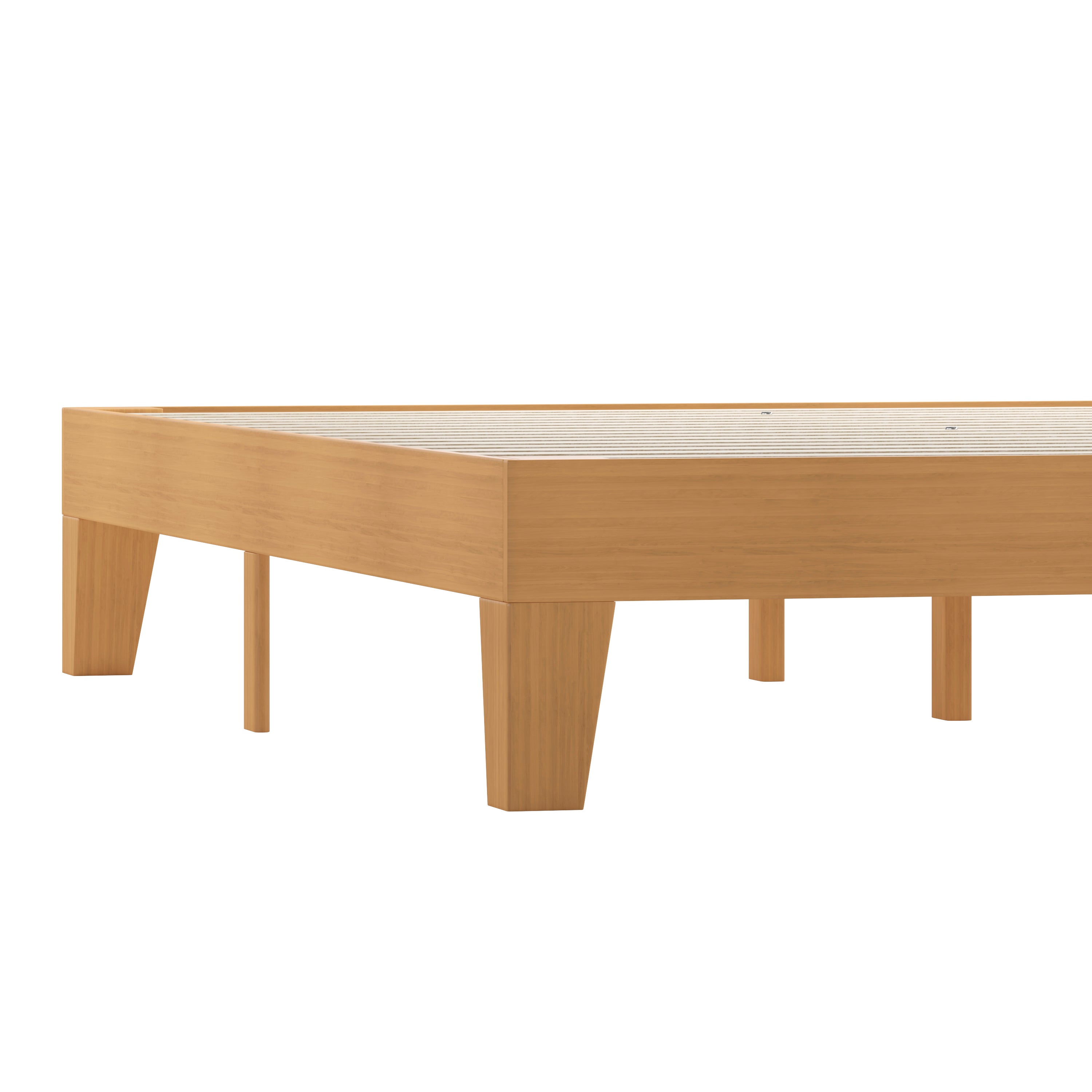 Evelyn Natural Pine Finish Wood Queen Platform Bed with Wooden Support Slats, No Box Spring Required