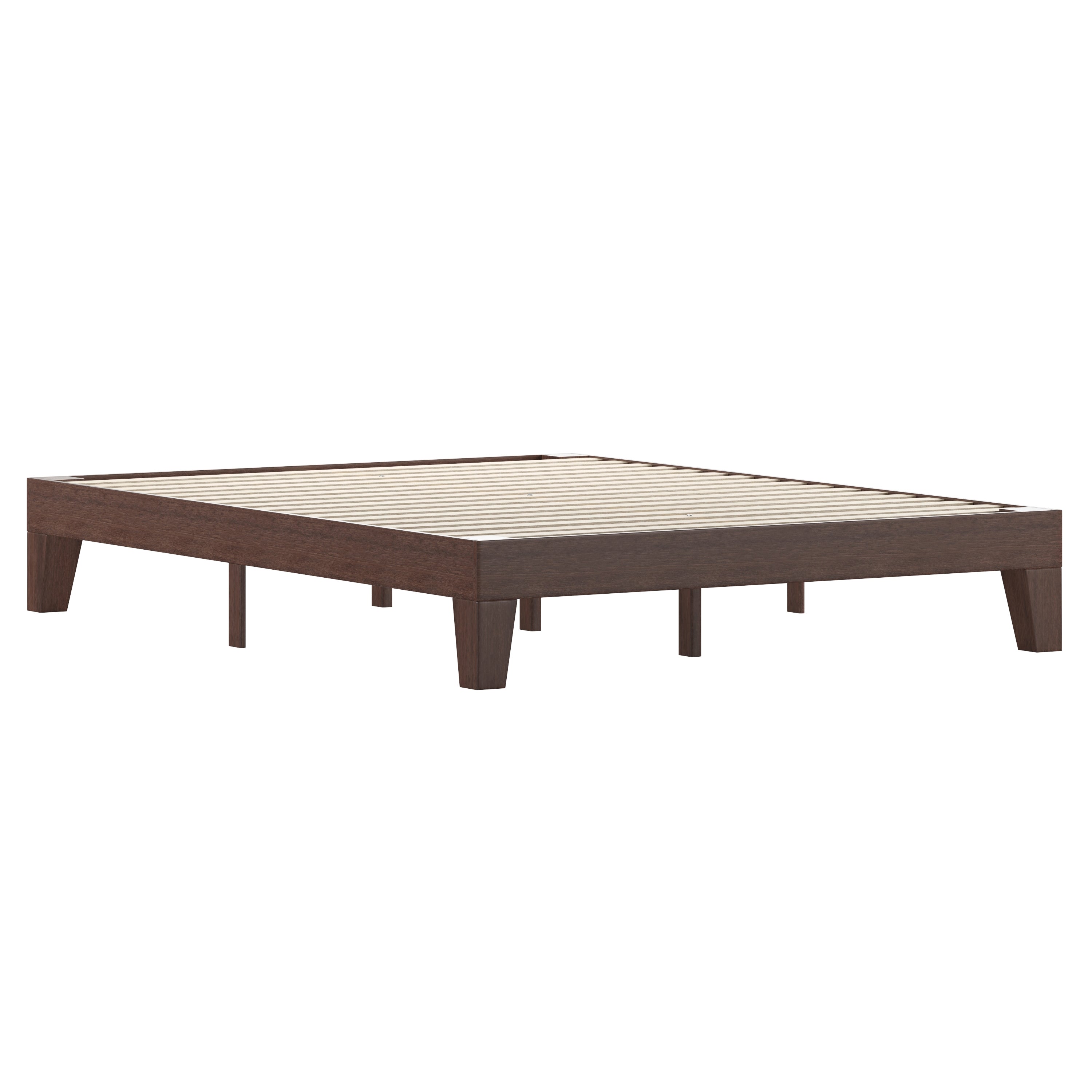 Evelyn Walnut Finish Wood Queen Platform Bed with Wooden Support Slats, No Box Spring Required