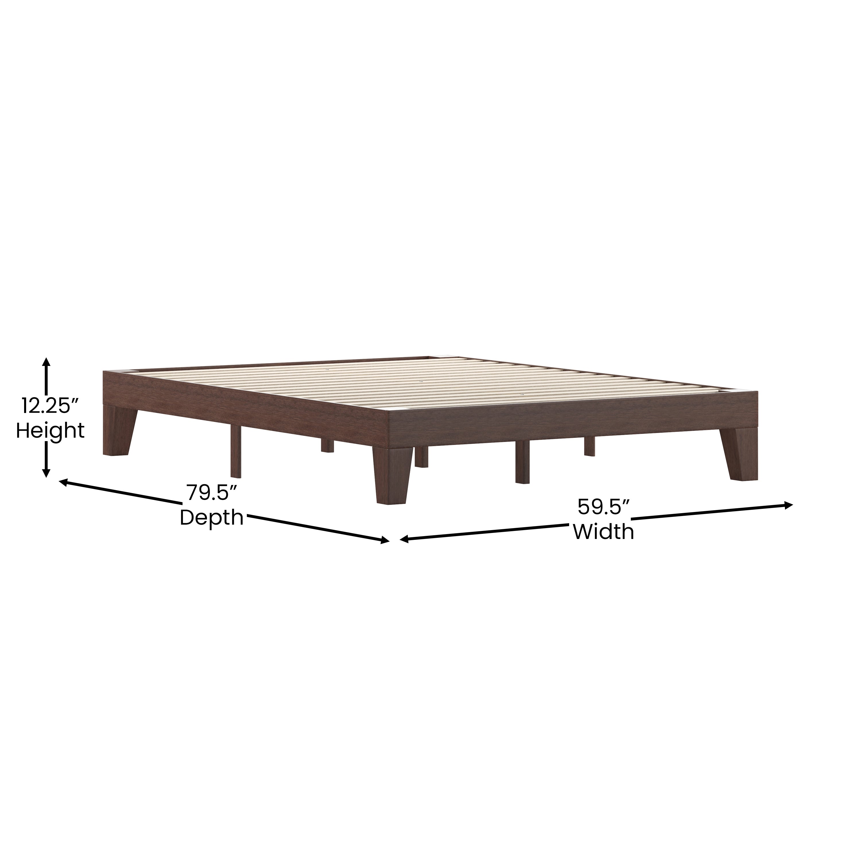 Evelyn Walnut Finish Wood Queen Platform Bed with Wooden Support Slats, No Box Spring Required
