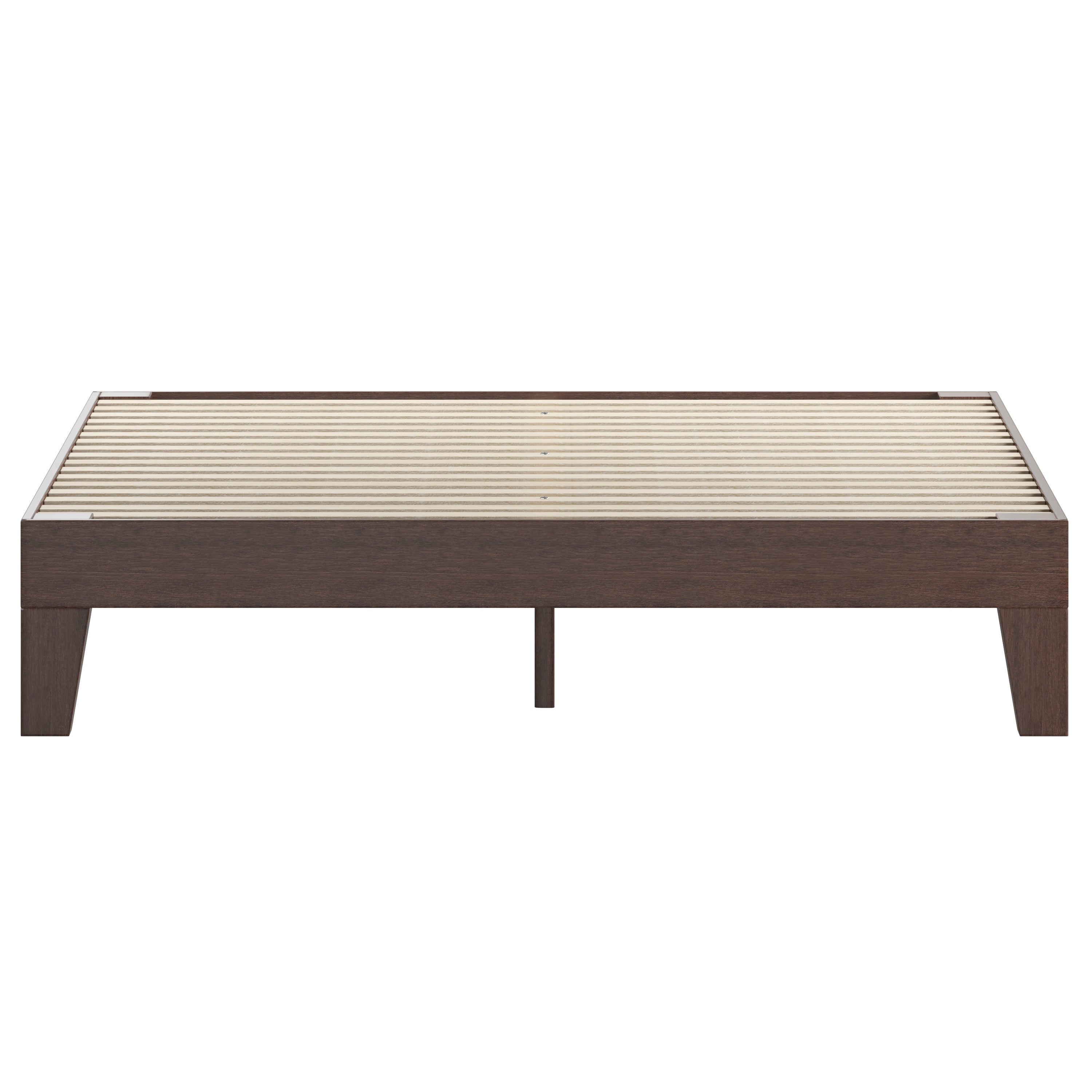 Evelyn Walnut Finish Wood Queen Platform Bed with Wooden Support Slats, No Box Spring Required