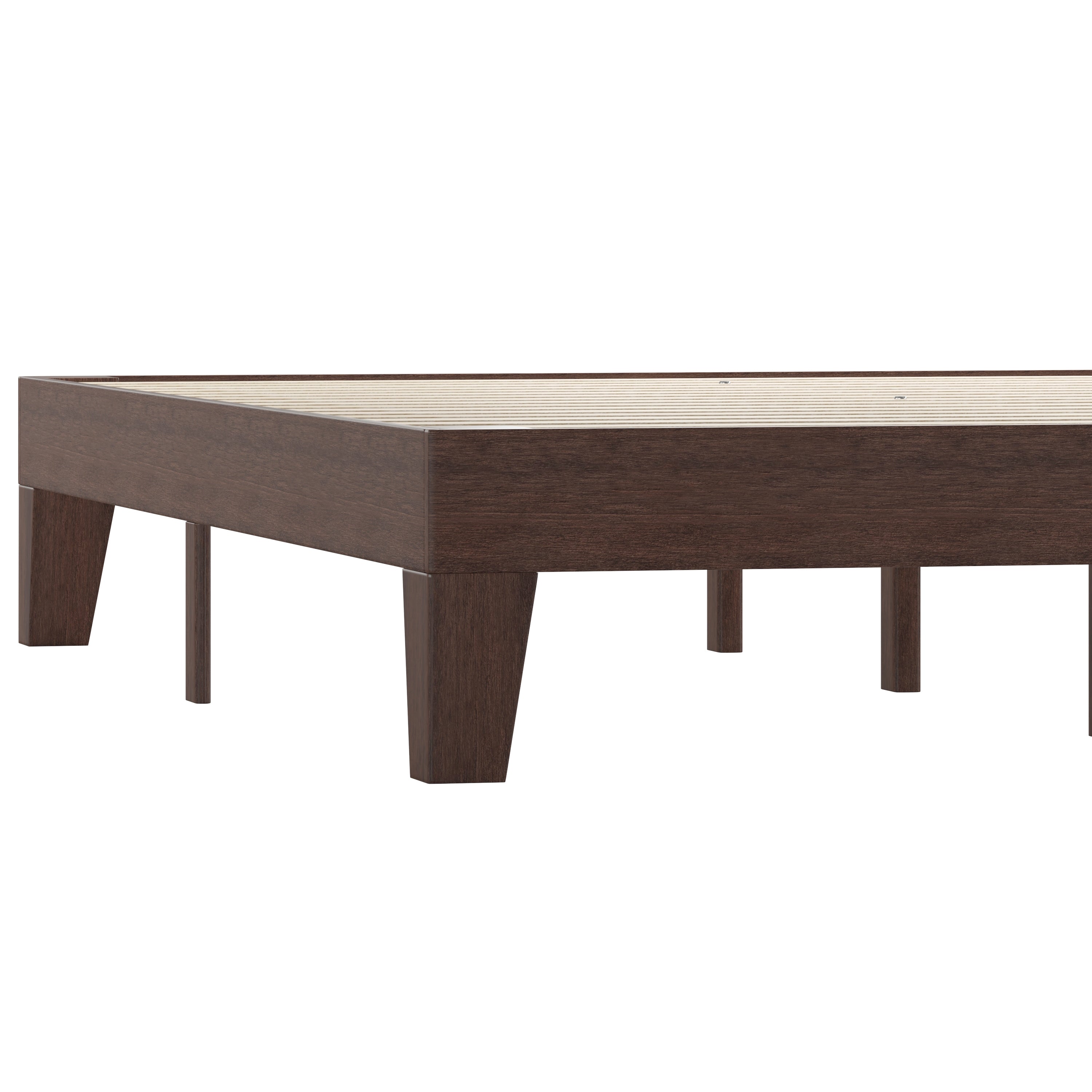 Evelyn Walnut Finish Wood Queen Platform Bed with Wooden Support Slats, No Box Spring Required