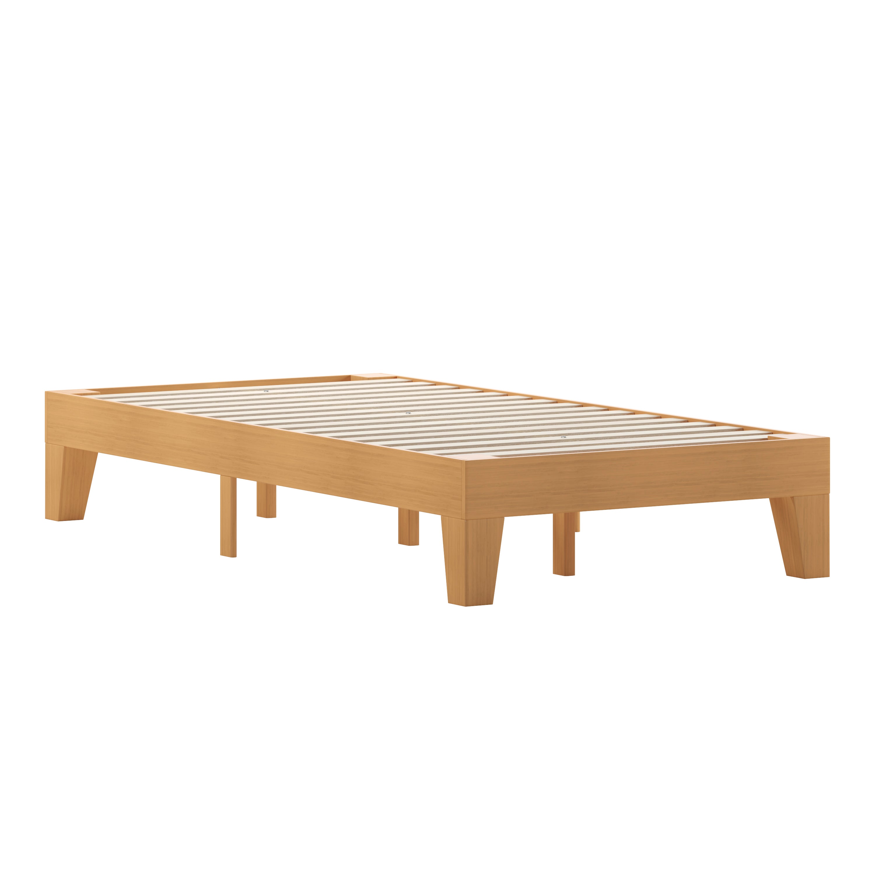 Evelyn Natural Pine Finish Wood Twin Platform Bed with Wooden Support Slats, No Box Spring Required