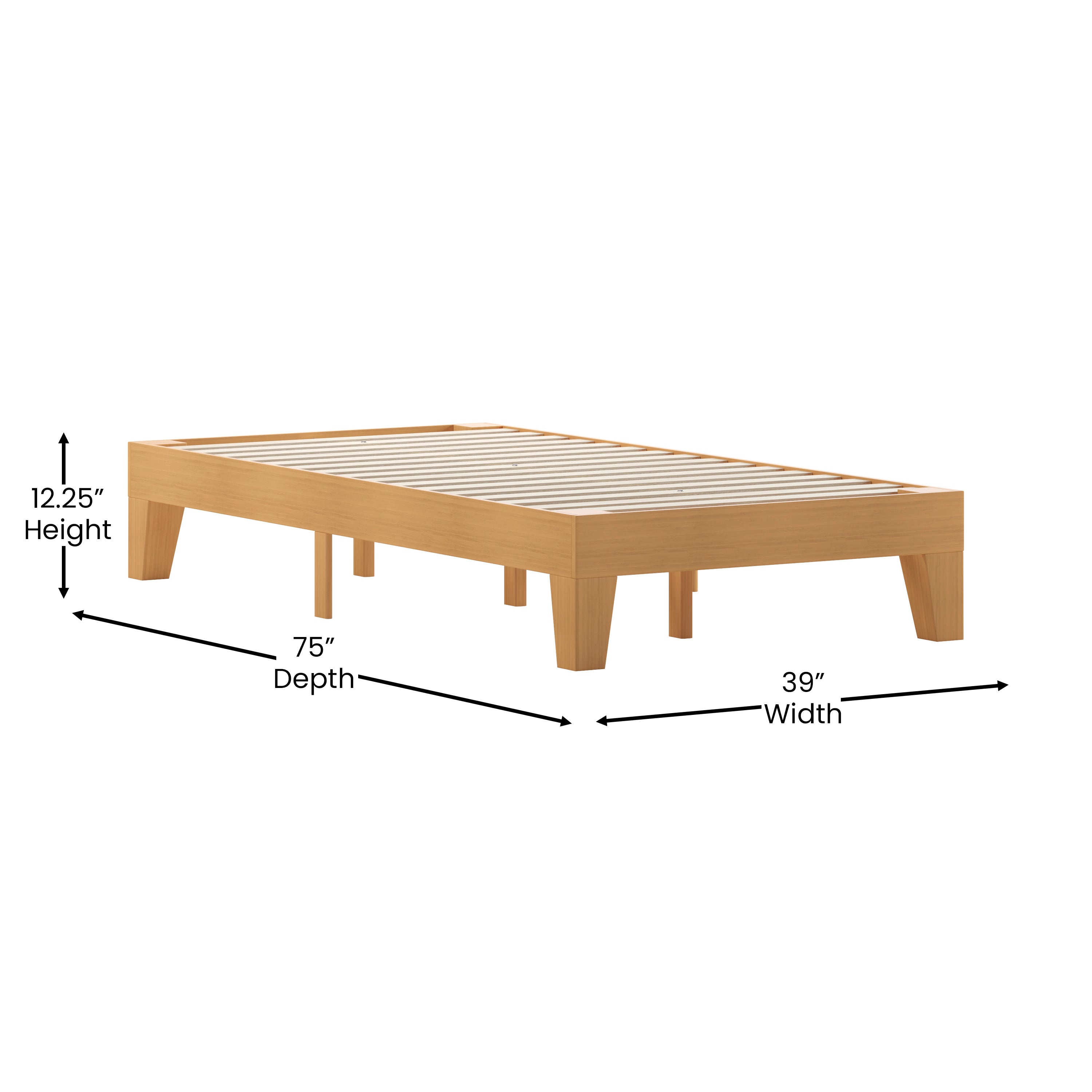 Evelyn Natural Pine Finish Wood Twin Platform Bed with Wooden Support Slats, No Box Spring Required