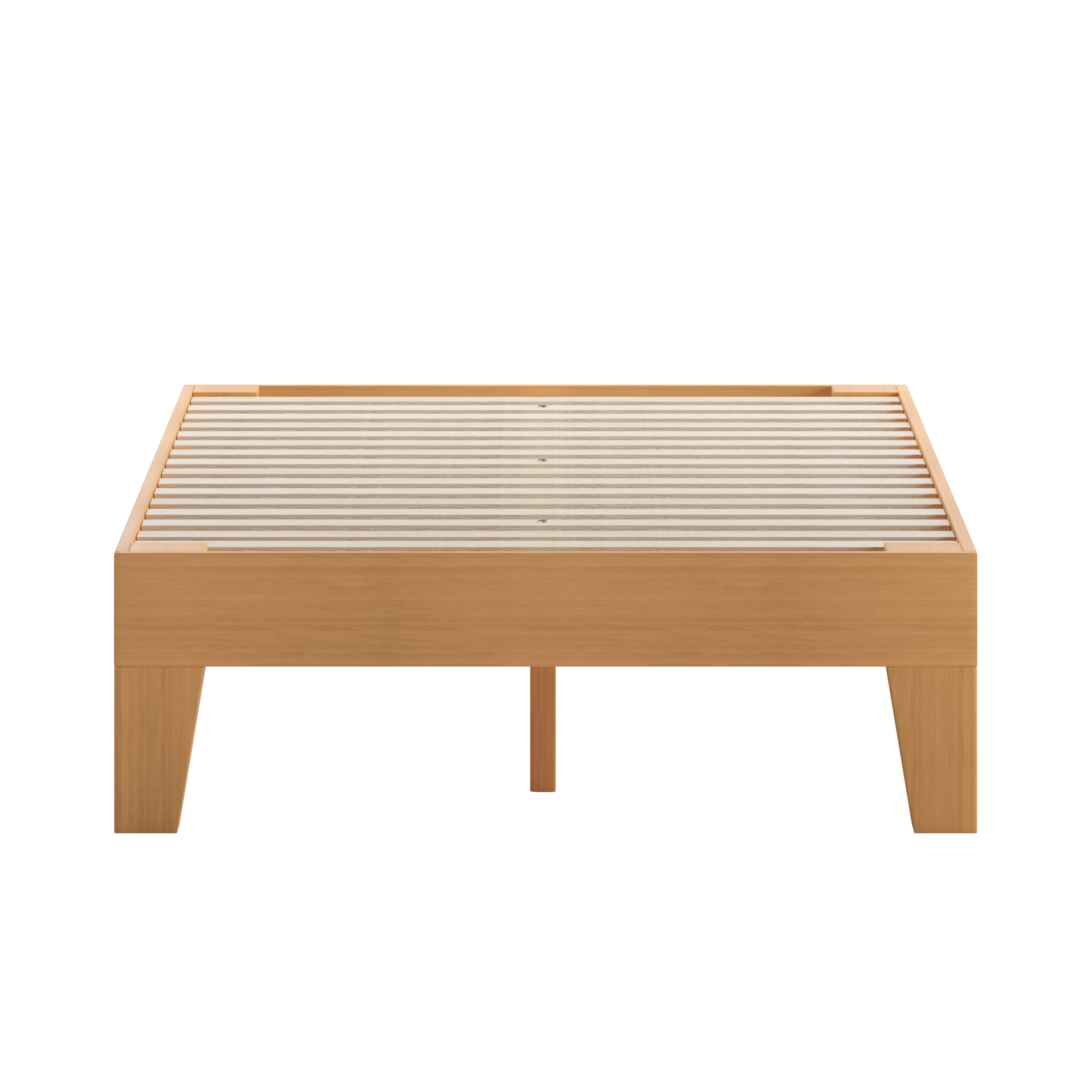 Evelyn Natural Pine Finish Wood Twin Platform Bed with Wooden Support Slats, No Box Spring Required