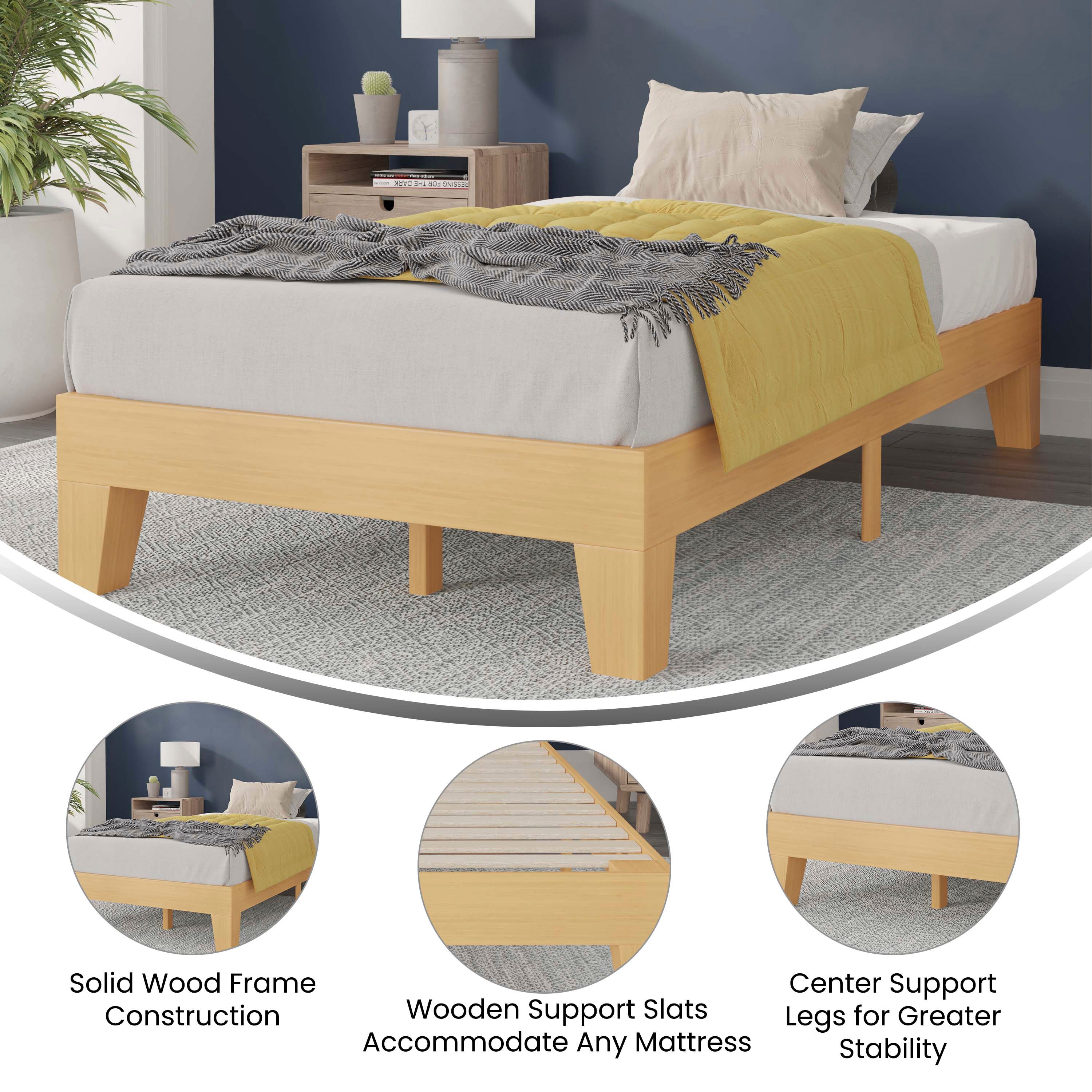 Evelyn Natural Pine Finish Wood Twin Platform Bed with Wooden Support Slats, No Box Spring Required