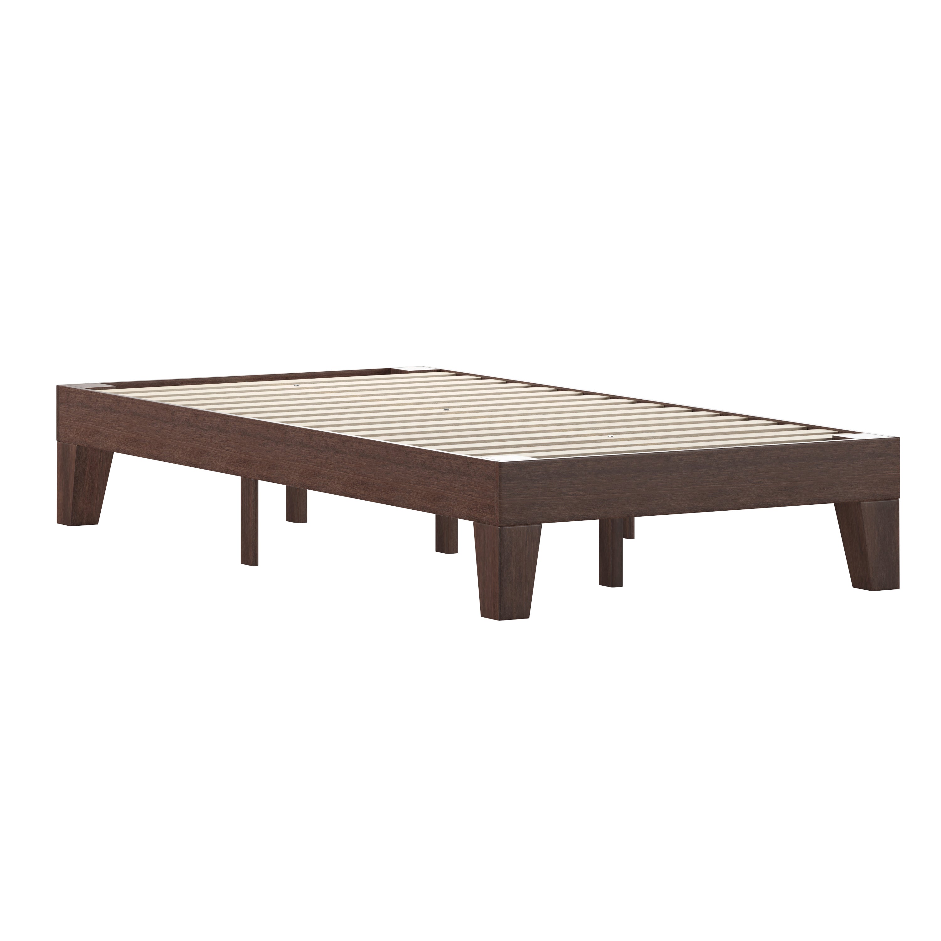 Evelyn Walnut Finish Wood Twin Platform Bed with Wooden Support Slats, No Box Spring Required