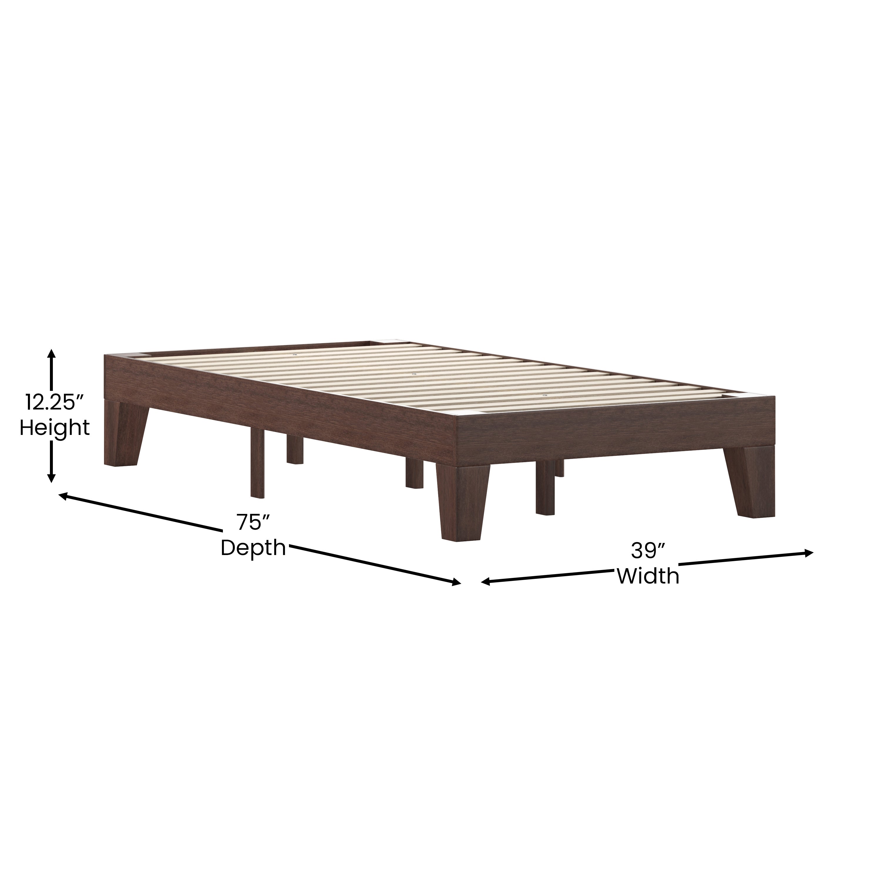 Evelyn Walnut Finish Wood Twin Platform Bed with Wooden Support Slats, No Box Spring Required