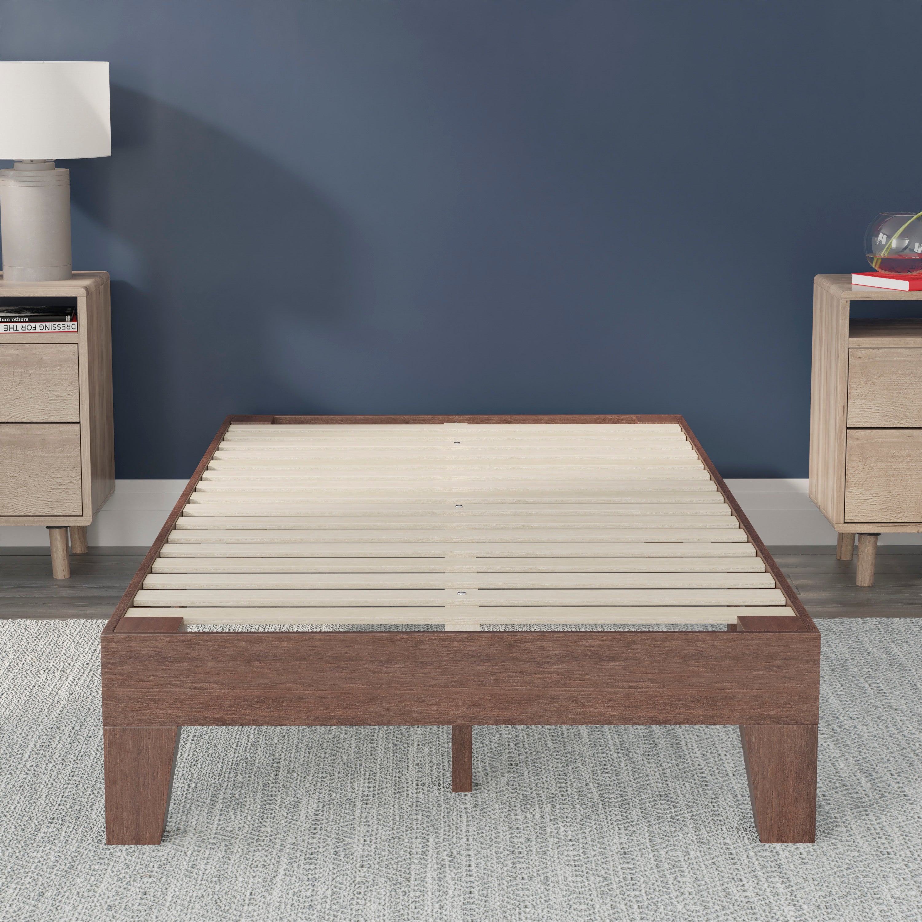 Evelyn Walnut Finish Wood Twin Platform Bed with Wooden Support Slats, No Box Spring Required