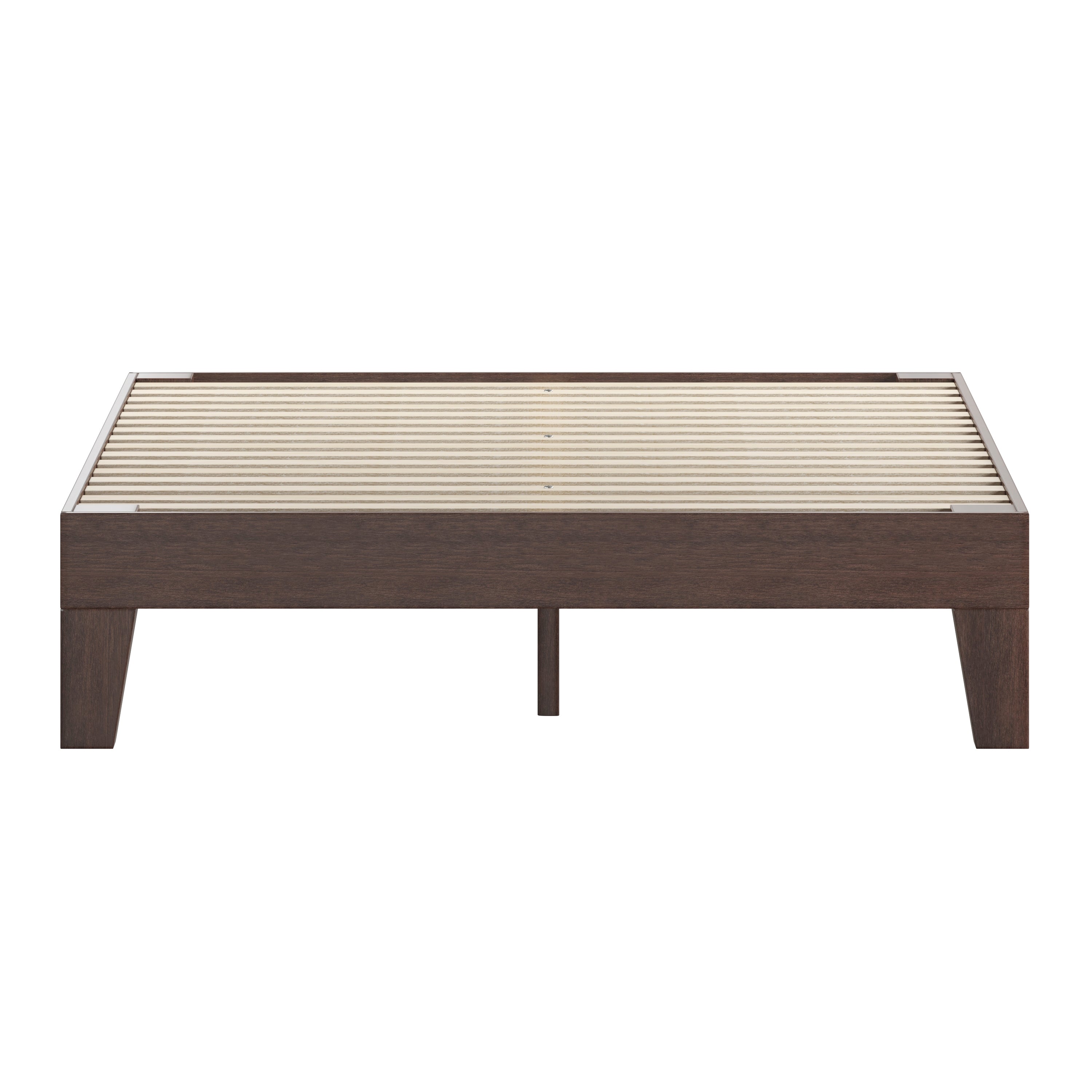 Evelyn Walnut Finish Wood Twin Platform Bed with Wooden Support Slats, No Box Spring Required