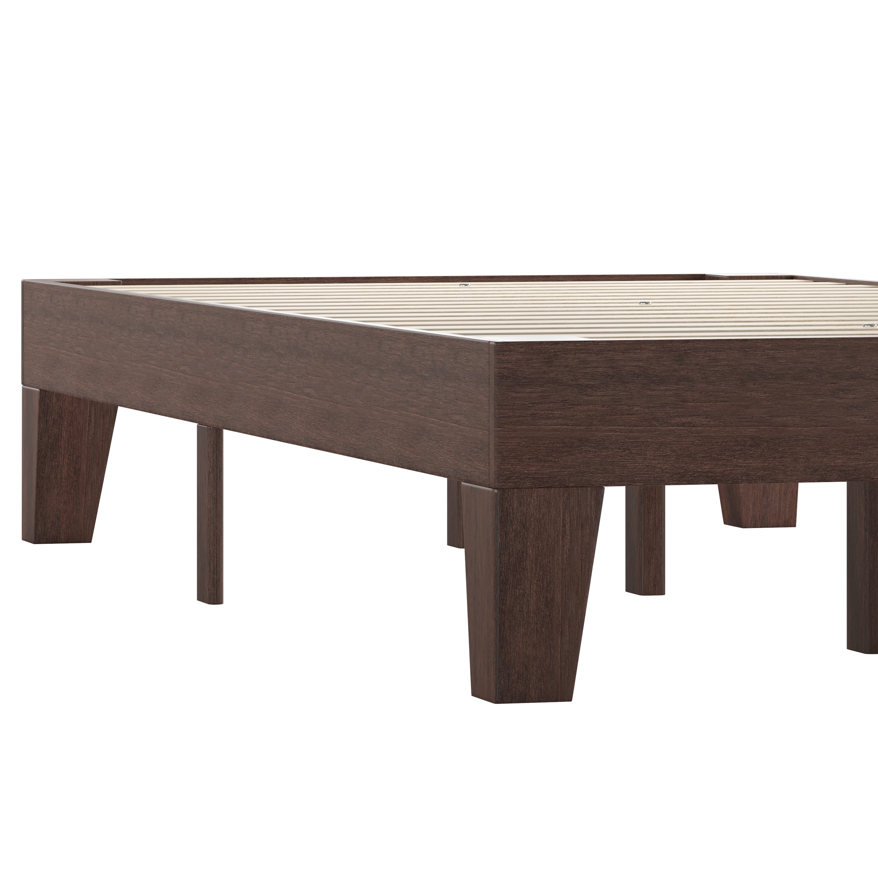 Evelyn Walnut Finish Wood Twin Platform Bed with Wooden Support Slats, No Box Spring Required