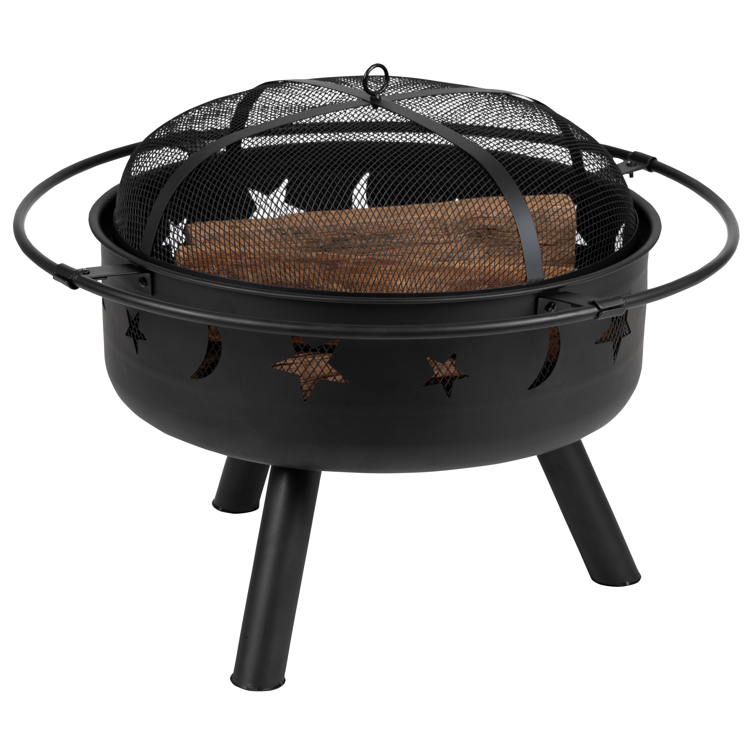 Chelton 29" Round Wood Burning Firepit with Mesh Spark Screen