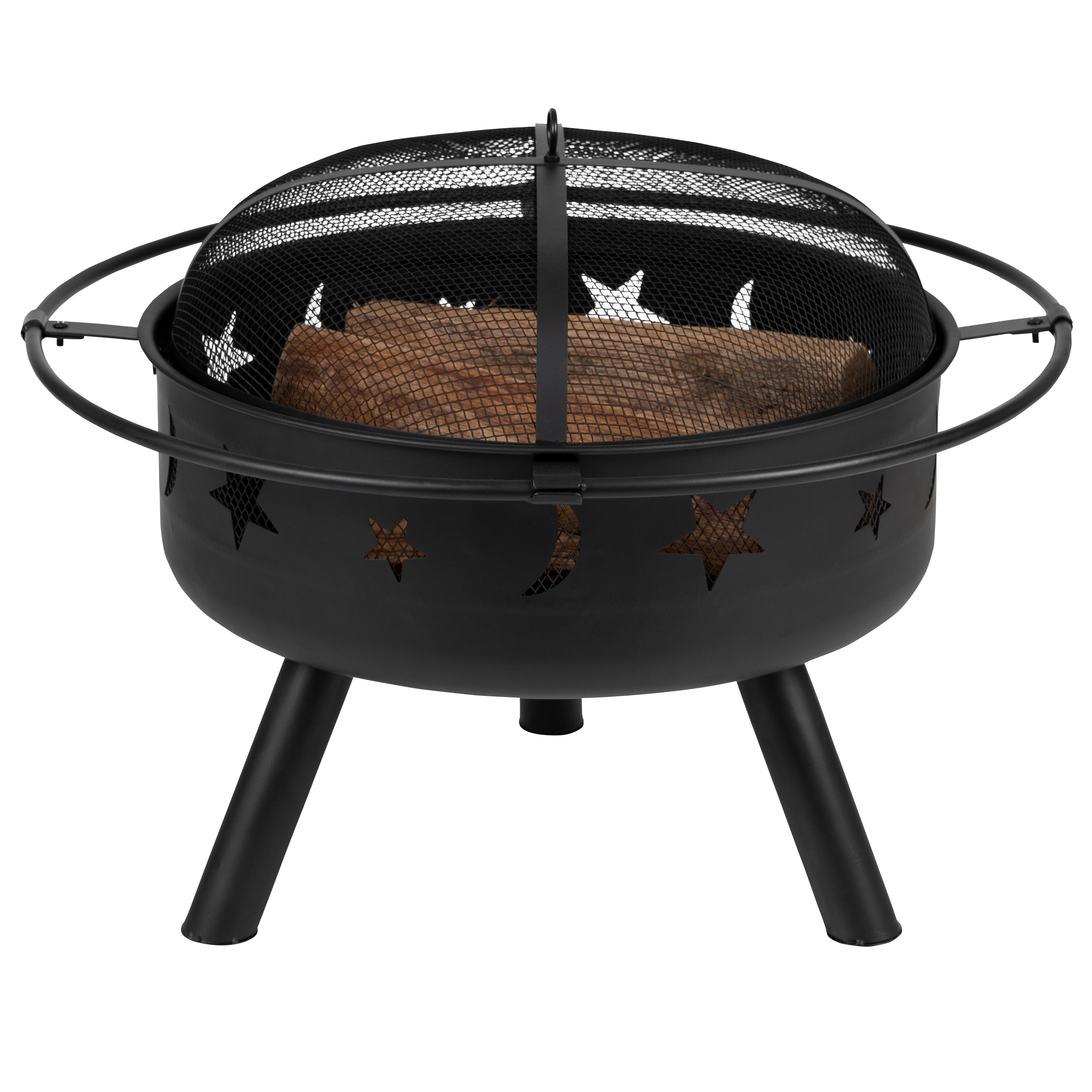 Chelton 29" Round Wood Burning Firepit with Mesh Spark Screen