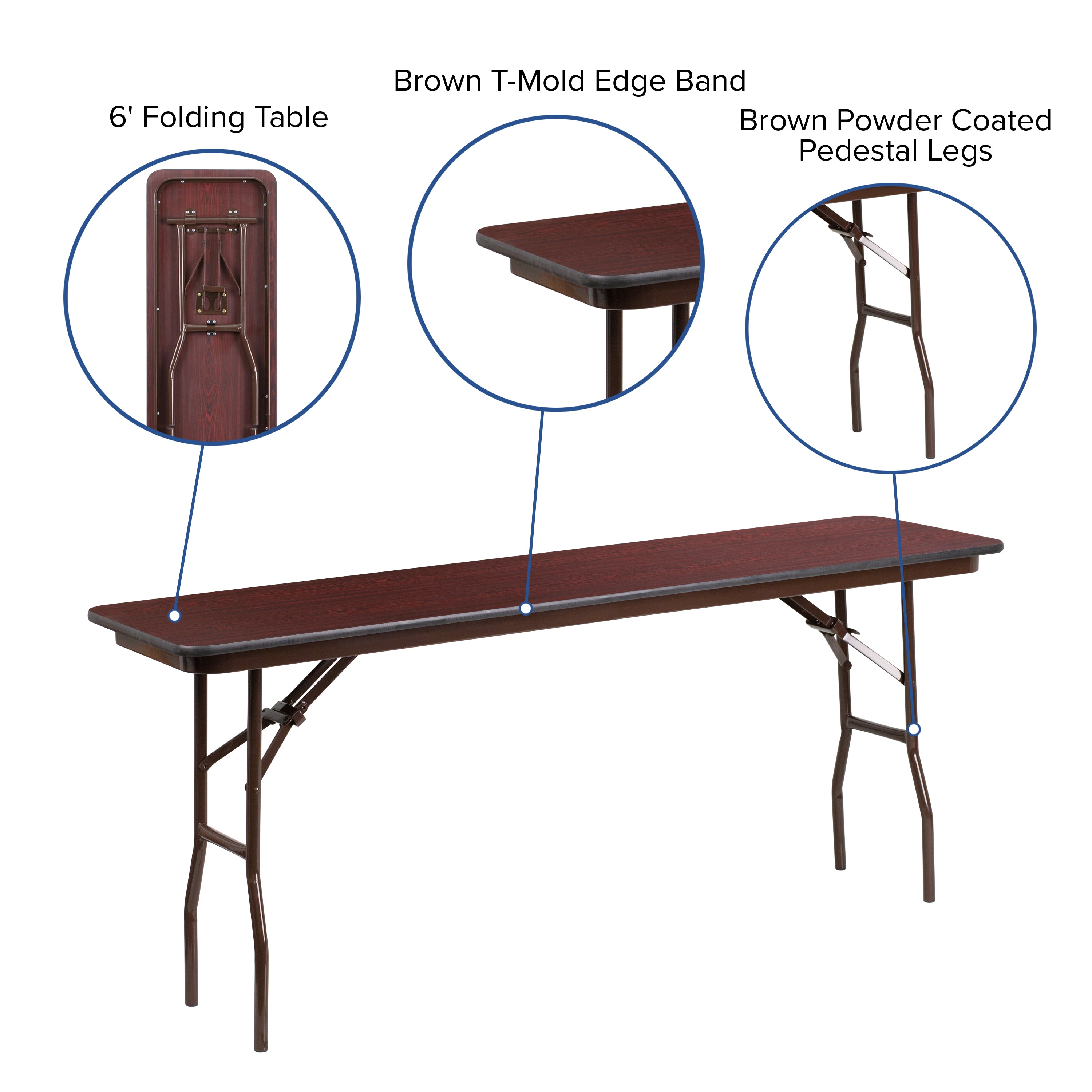 Frankie 6-Foot Mahogany Melamine Laminate Folding Training Table