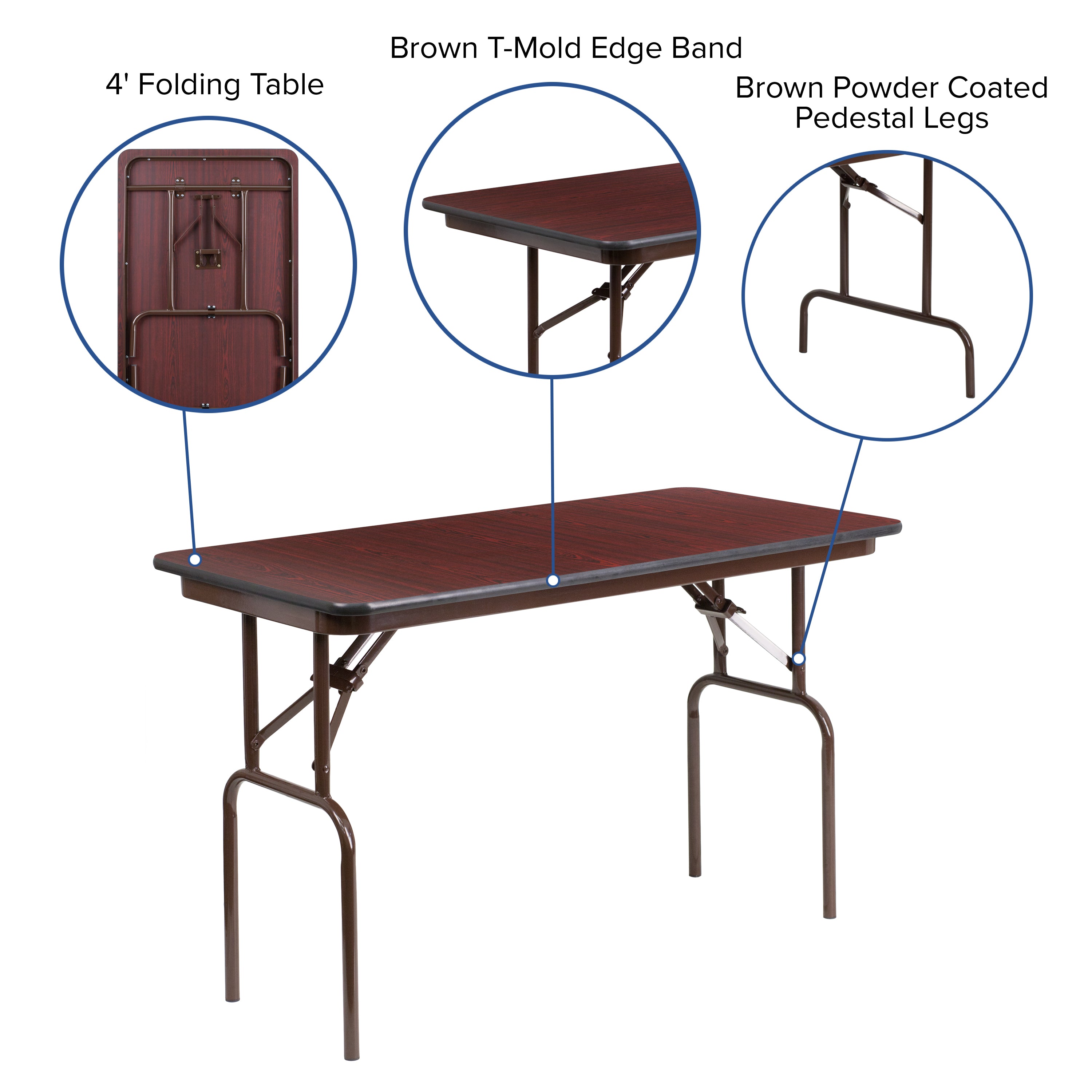Frankie 4-Foot Mahogany Melamine Laminate Folding Banquet Table