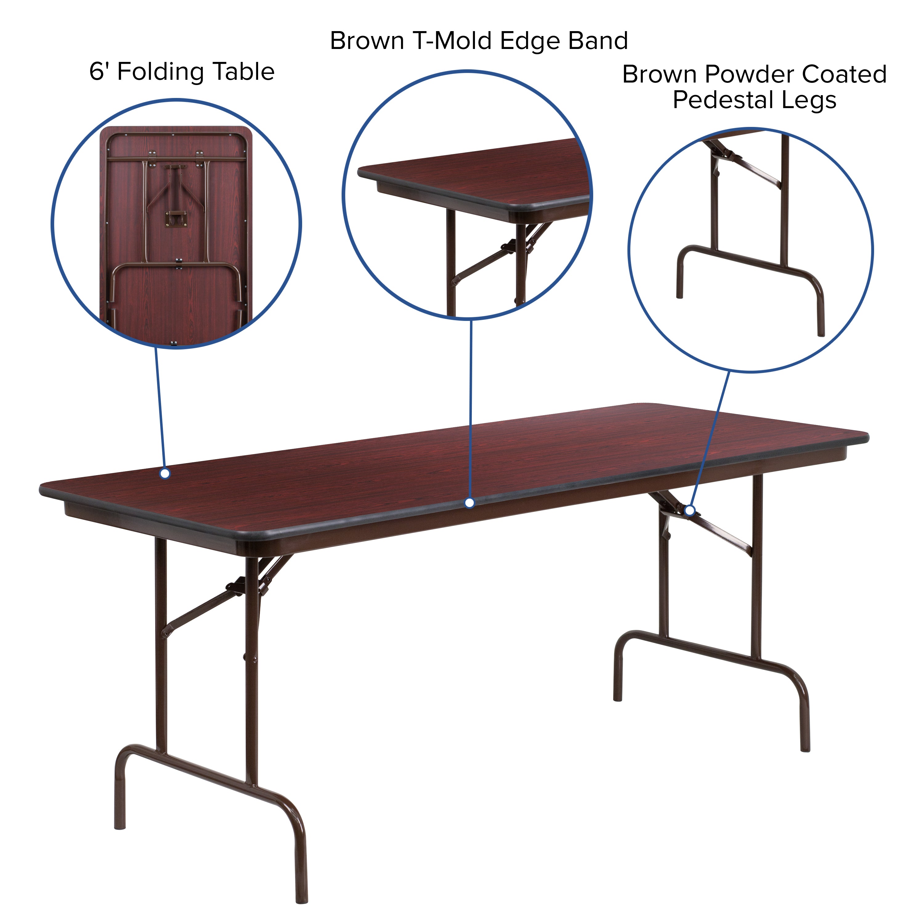 Floyd 6-Foot High Pressure Mahogany Laminate Folding Banquet Table