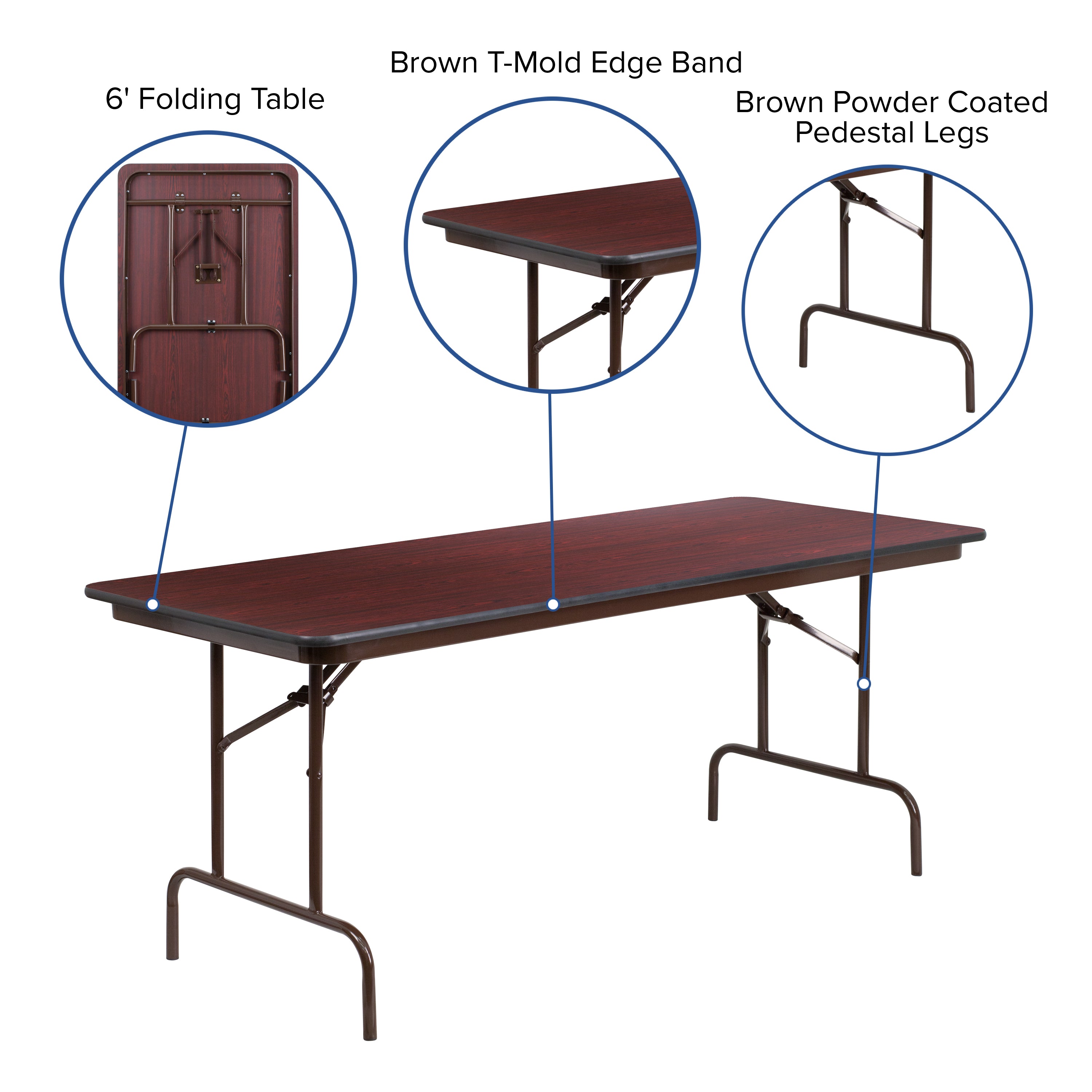Frankie 6-Foot Mahogany Melamine Laminate Folding Banquet Table