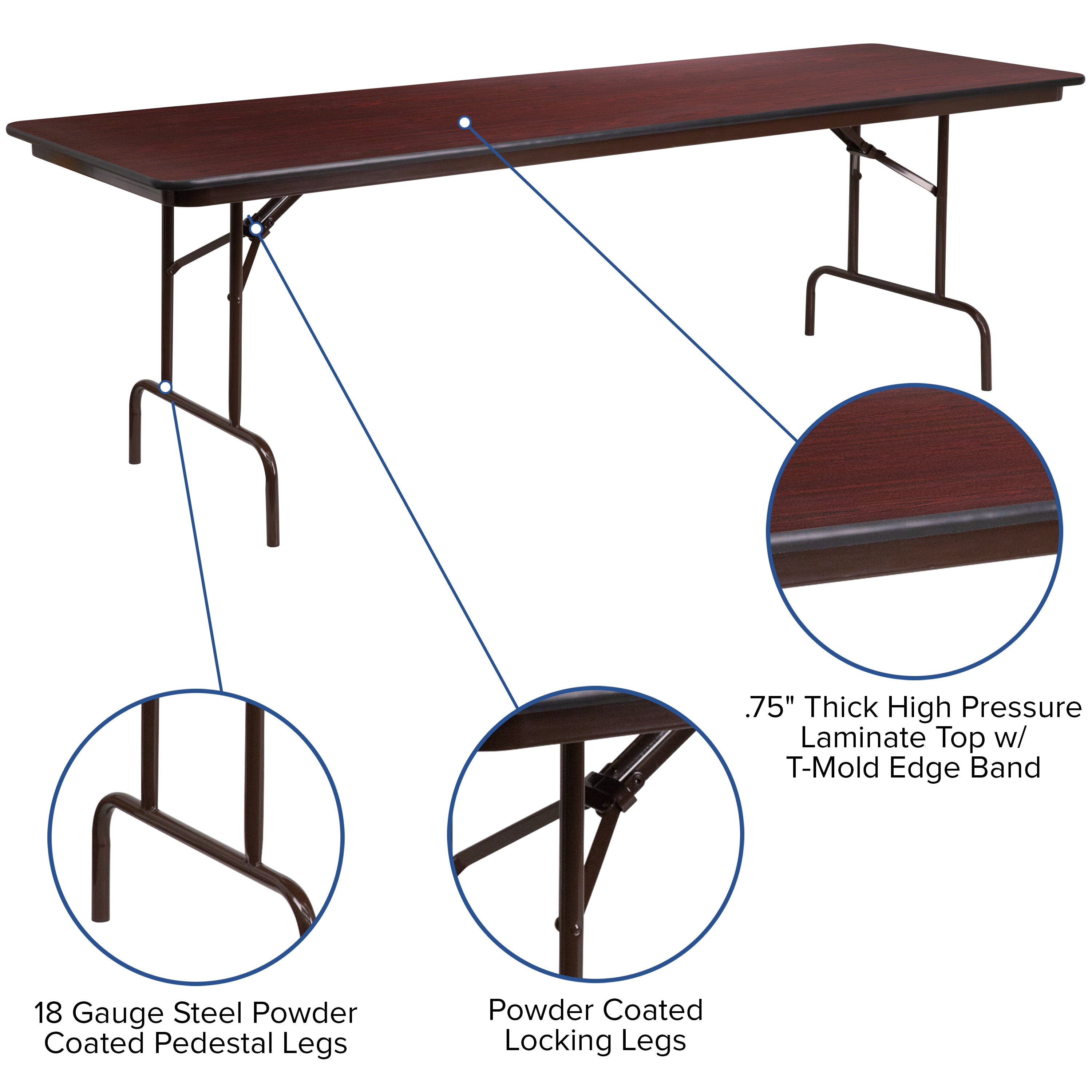 Floyd 8-Foot High Pressure Mahogany Laminate Folding Banquet Table