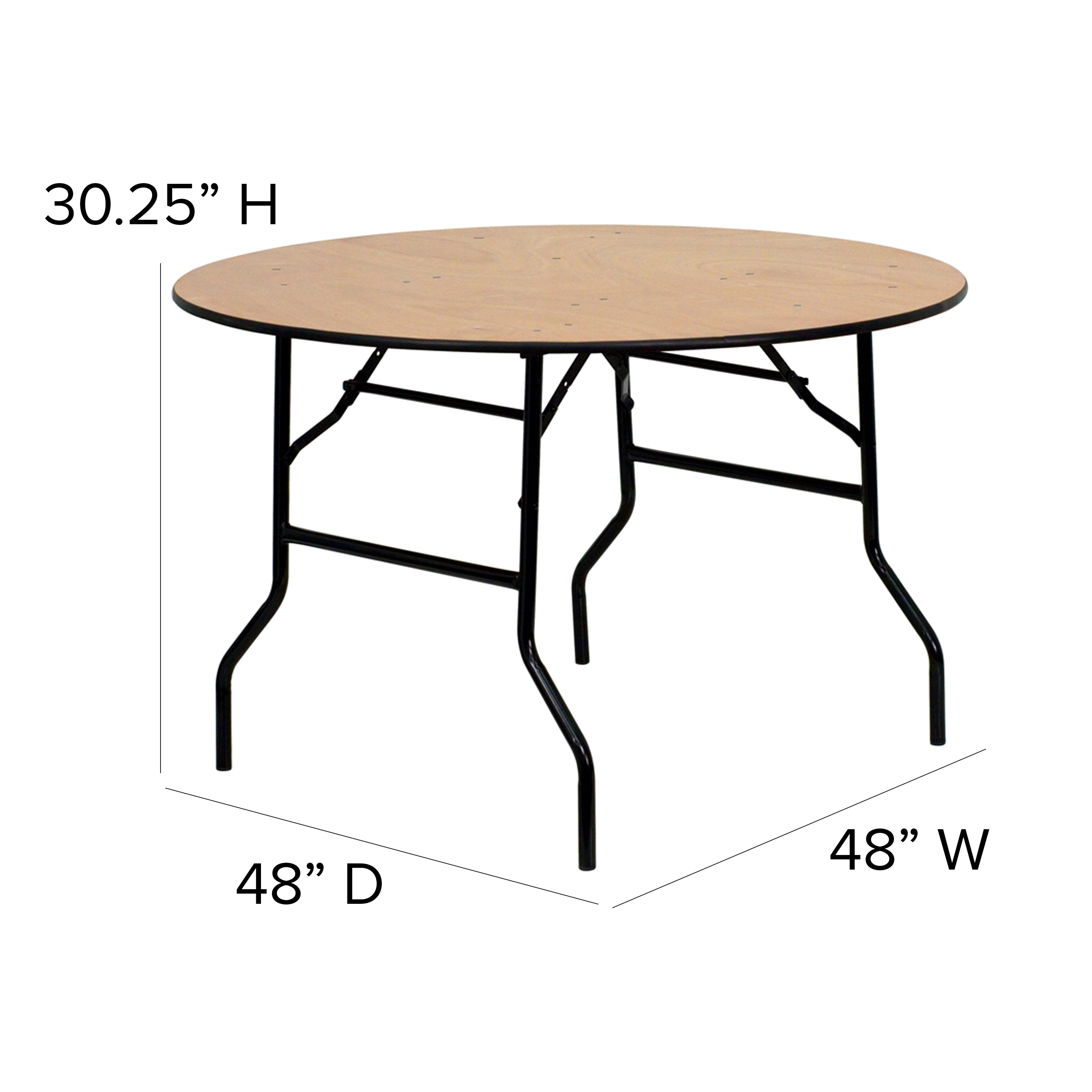 Furman 4-Foot Round Wood Folding Banquet Table with Clear Coated Finished Top