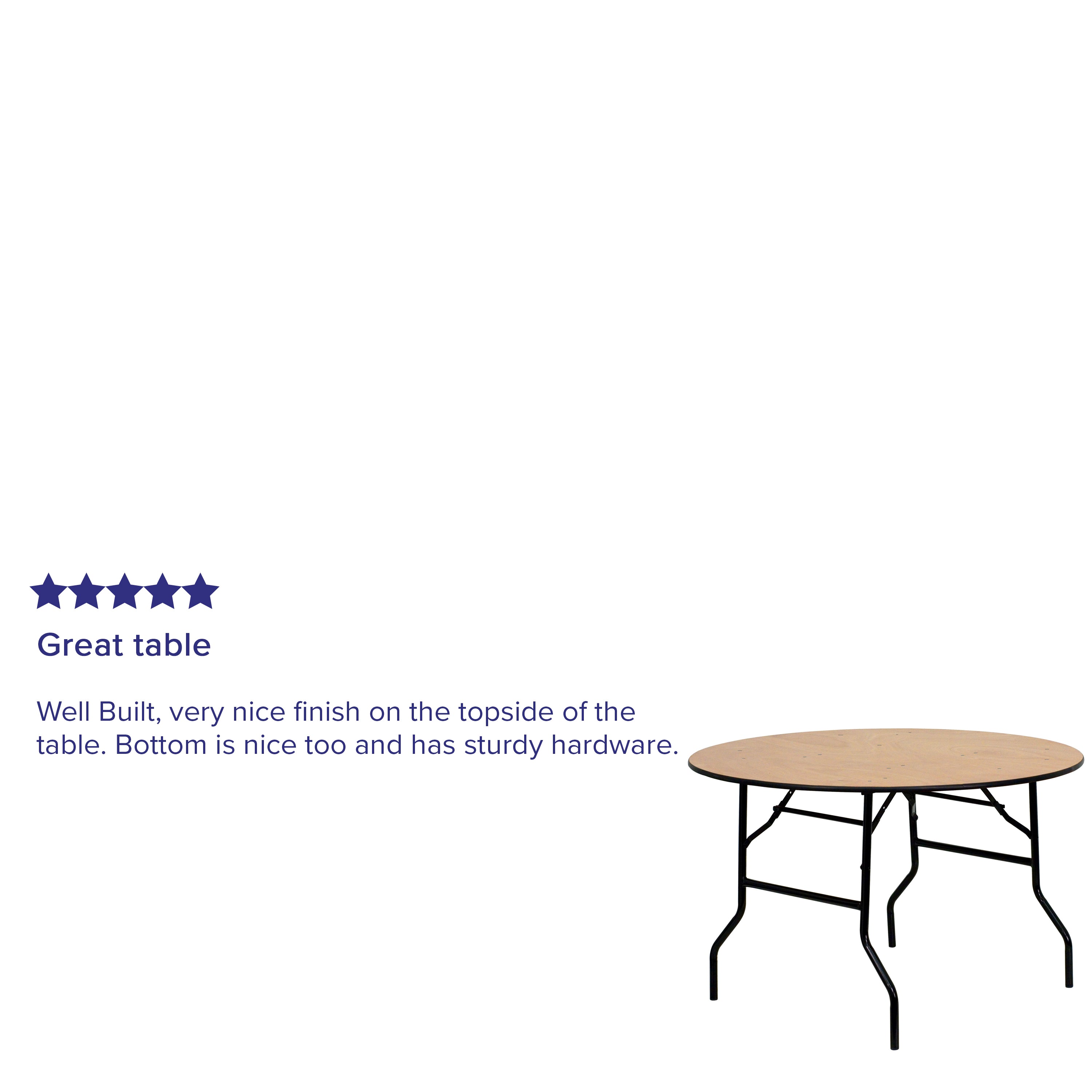 Furman 4-Foot Round Wood Folding Banquet Table with Clear Coated Finished Top
