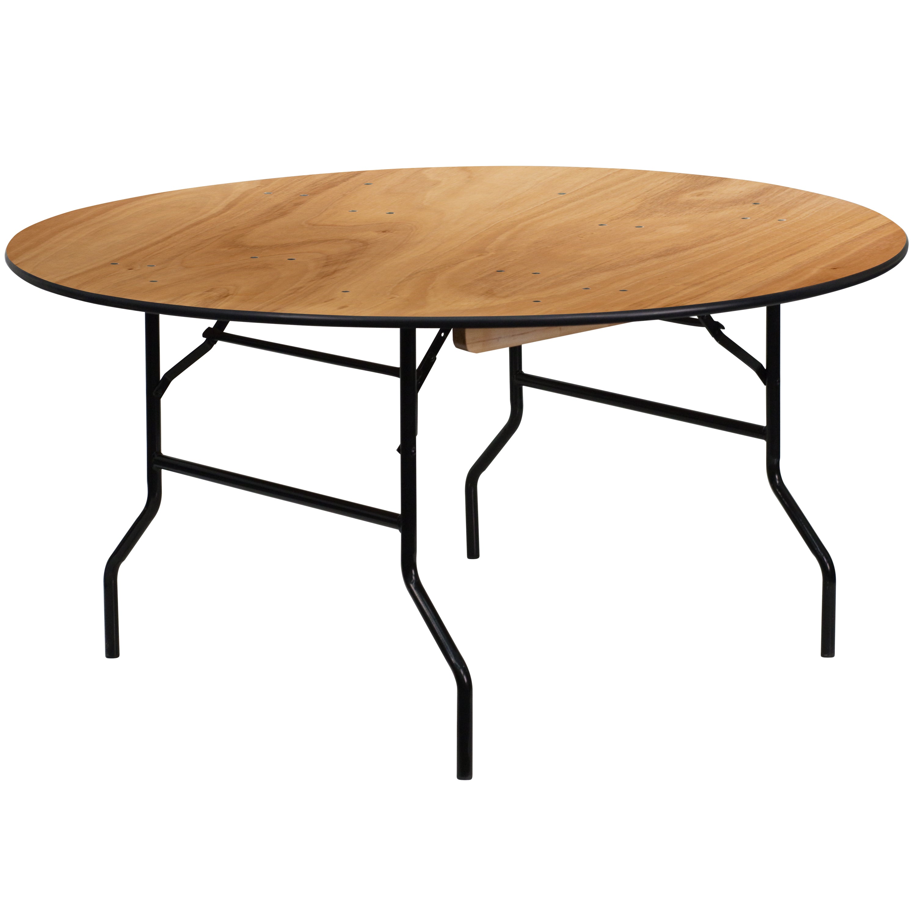 Furman 5-Foot Round Wood Folding Banquet Table with Clear Coated Finished Top