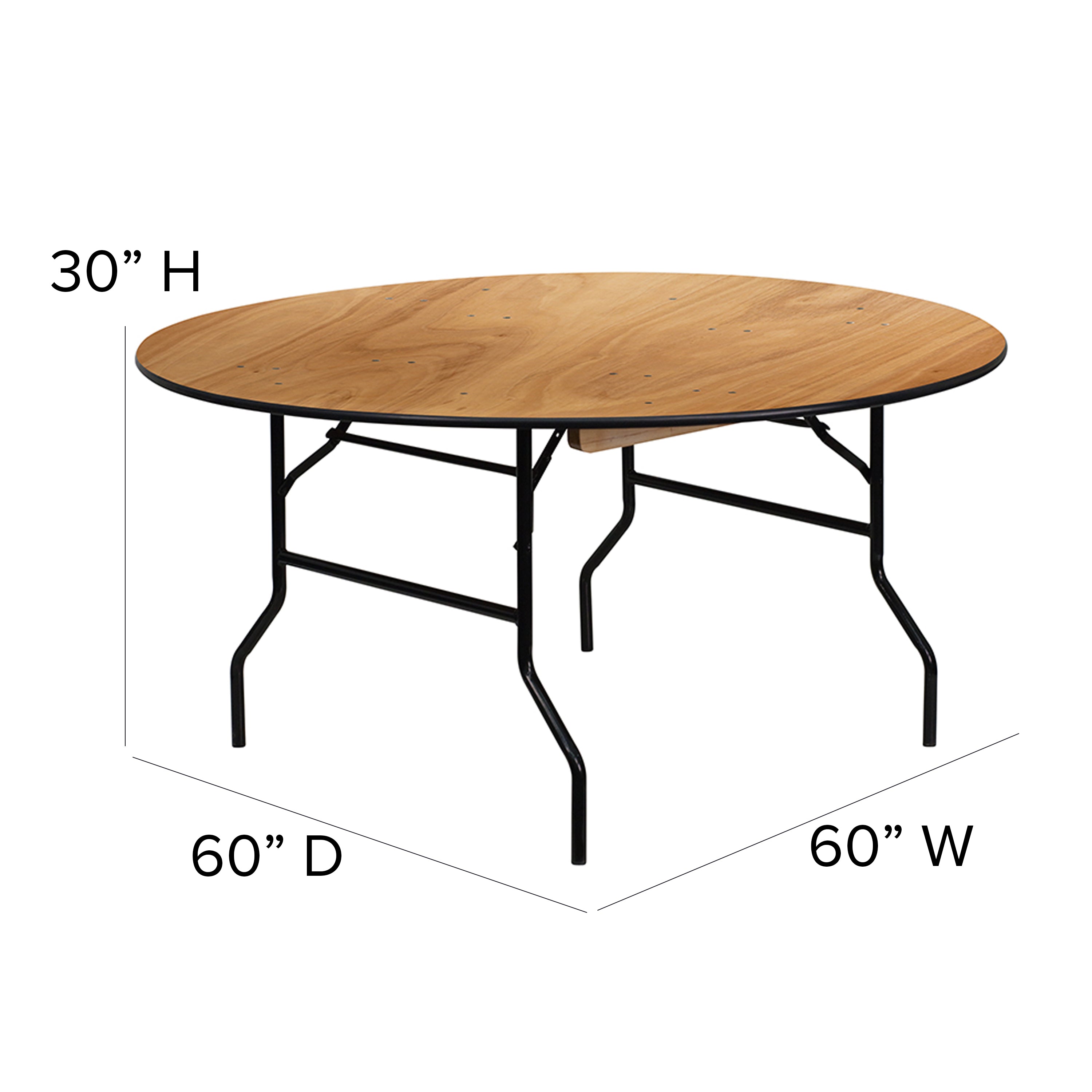 Furman 5-Foot Round Wood Folding Banquet Table with Clear Coated Finished Top