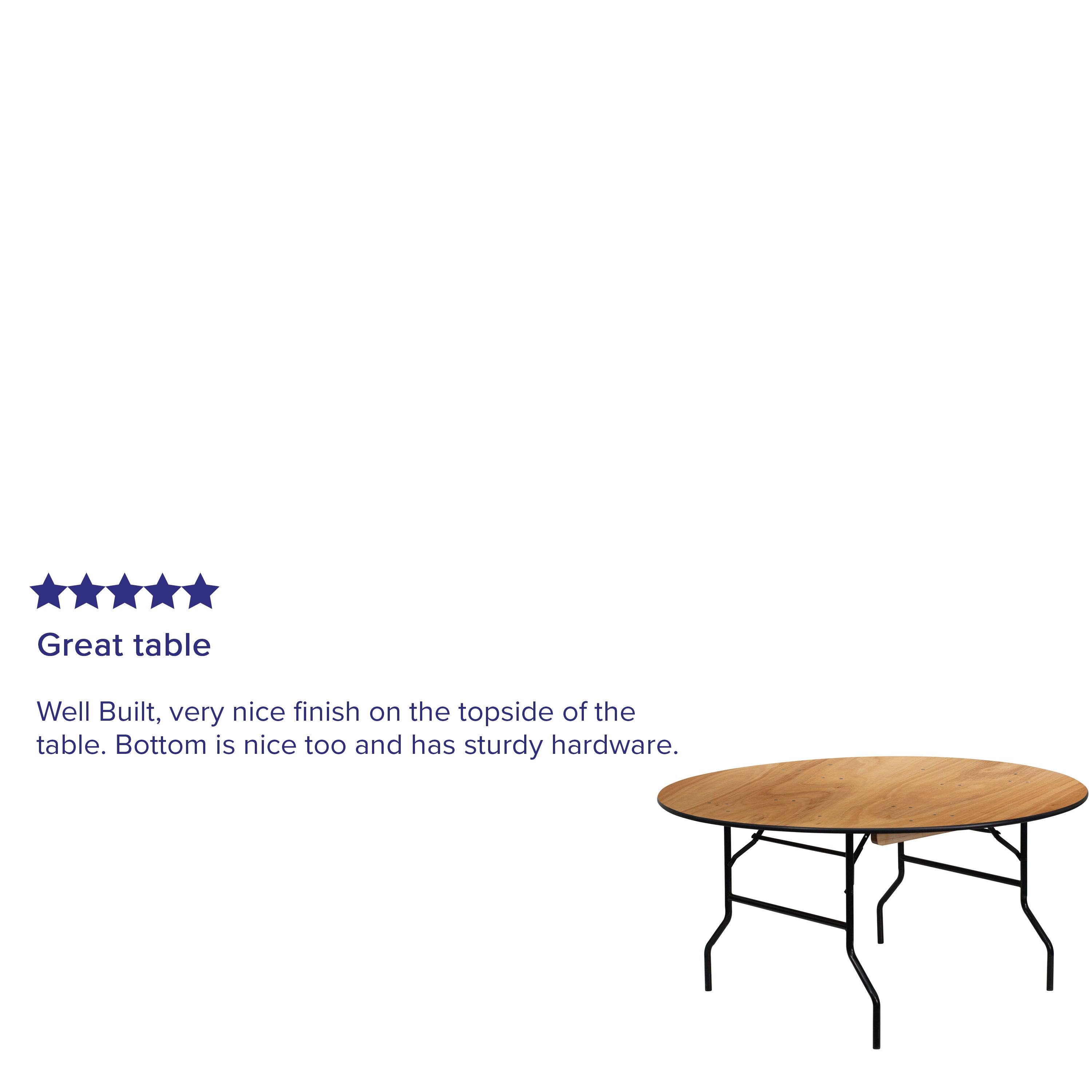 Furman 5-Foot Round Wood Folding Banquet Table with Clear Coated Finished Top
