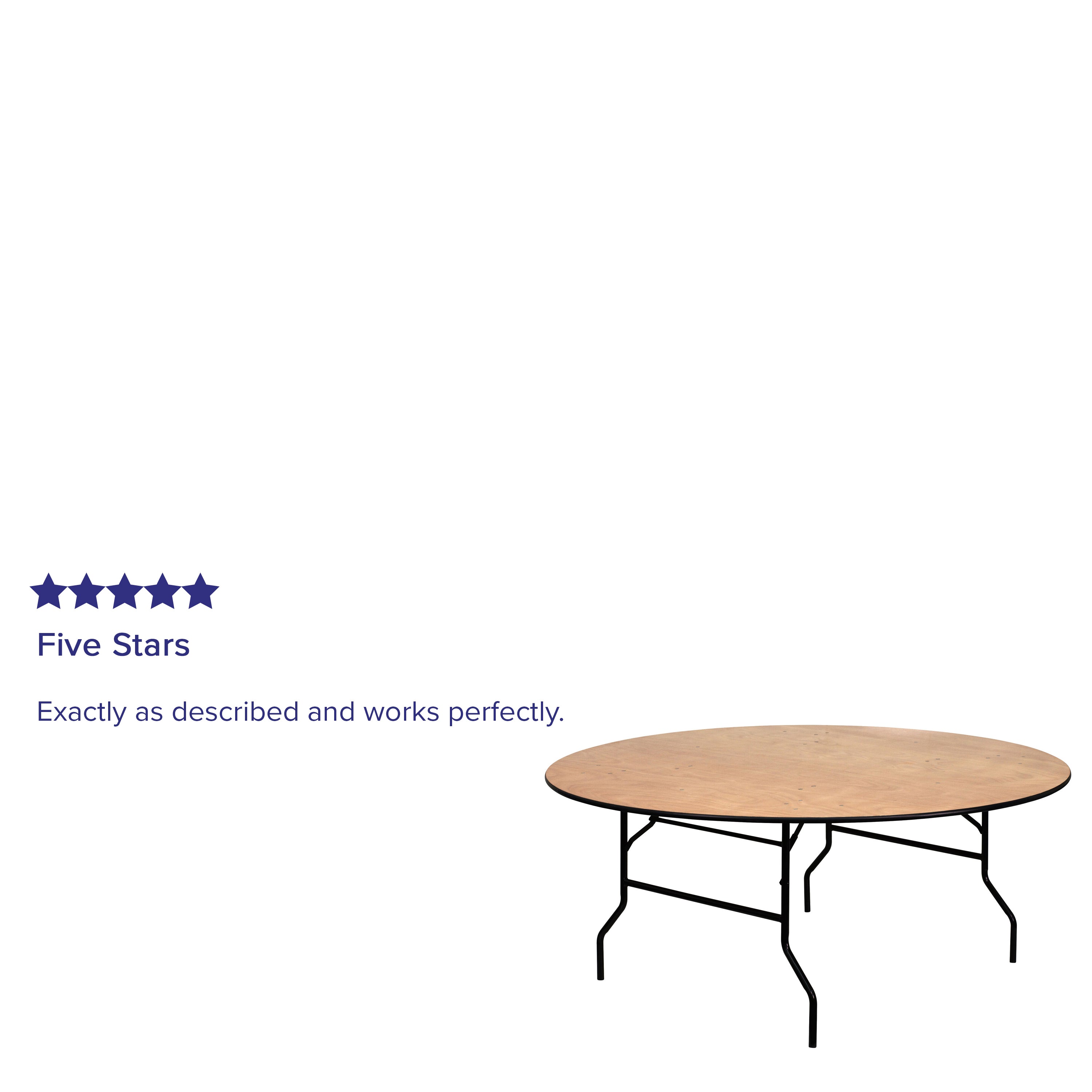 Furman 6-Foot Round Wood Folding Banquet Table with Clear Coated Finished Top
