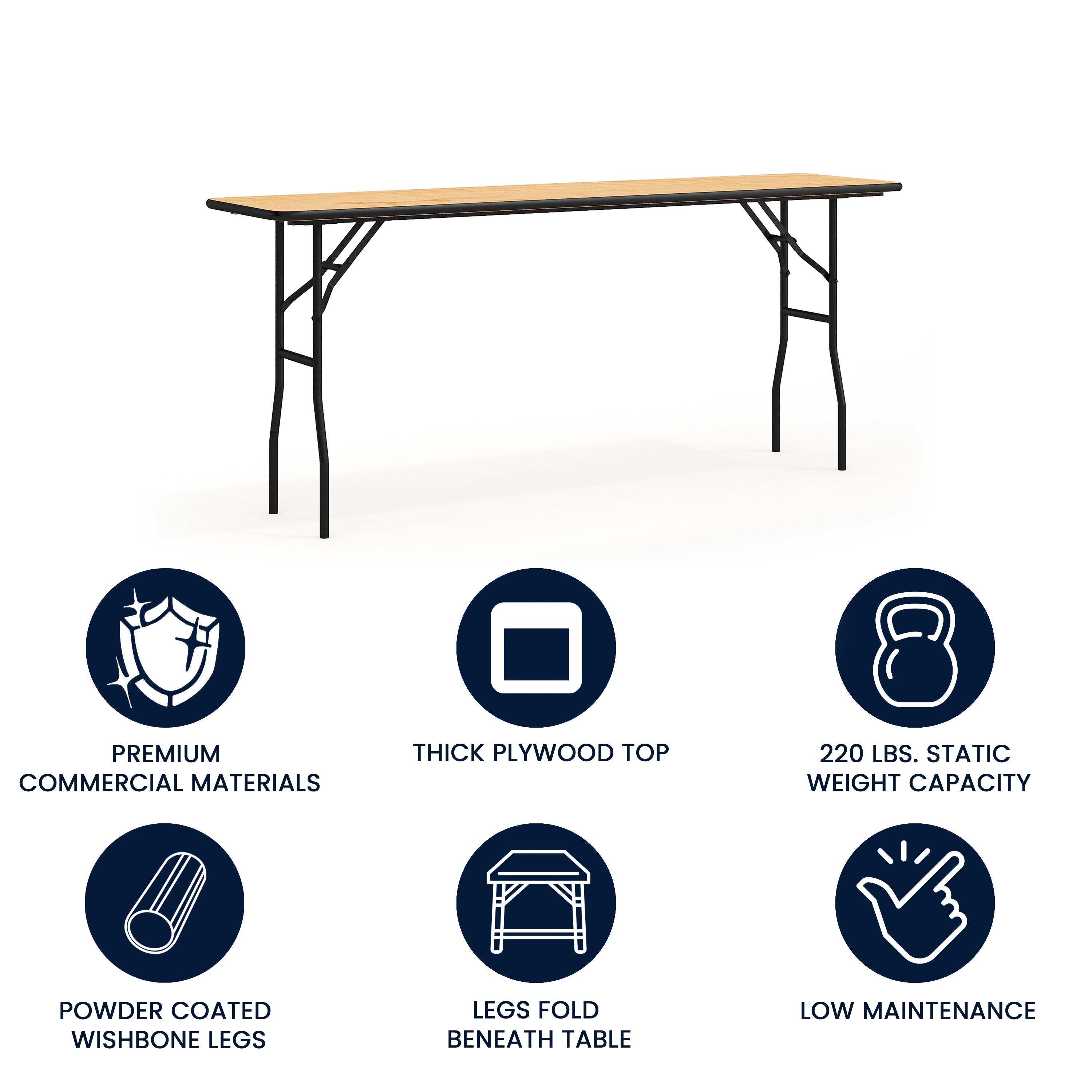 Gael 6-Foot Rectangular Wood Folding Training / Seminar Table with Smooth Clear Coated Finished Top
