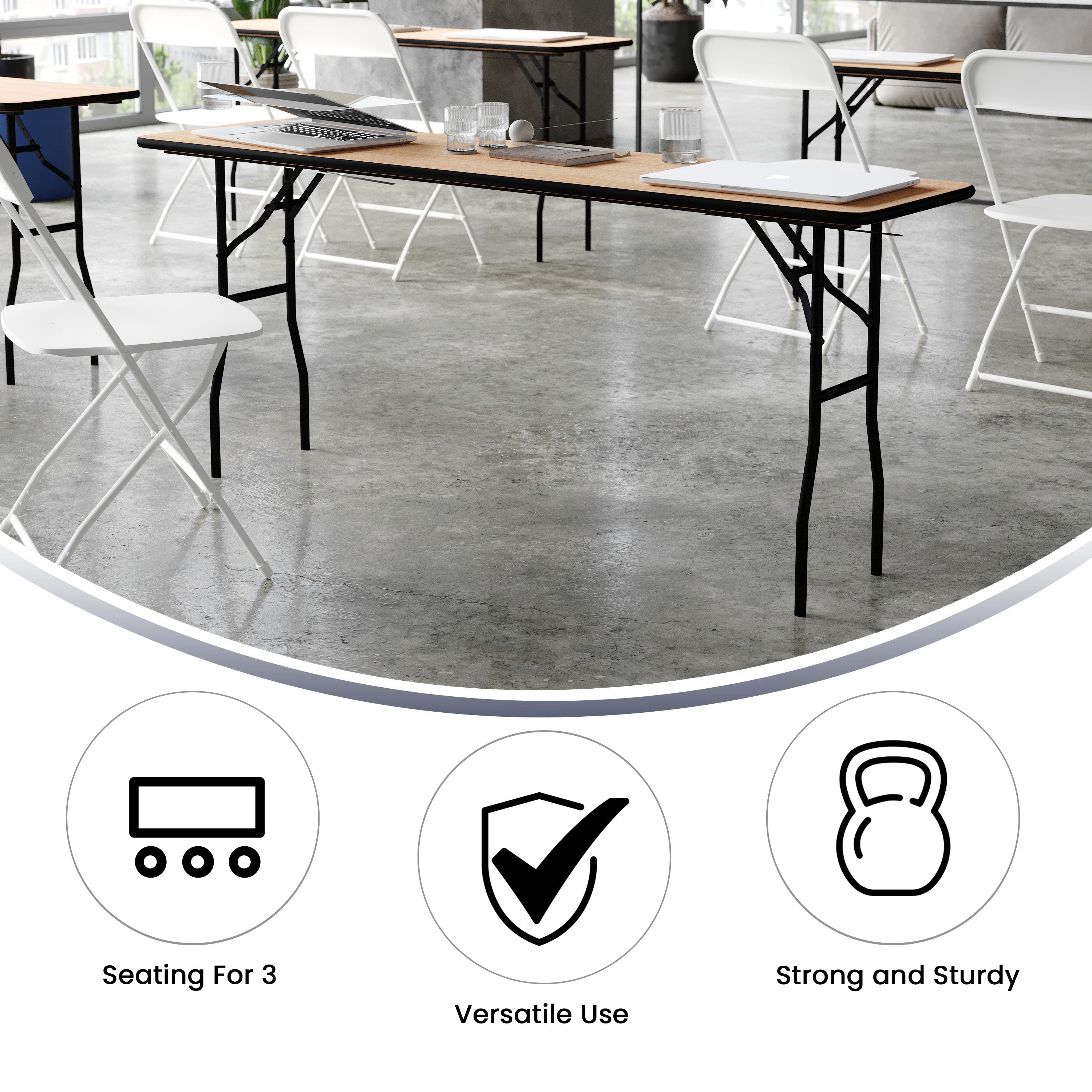 Gael 6-Foot Rectangular Wood Folding Training / Seminar Table with Smooth Clear Coated Finished Top