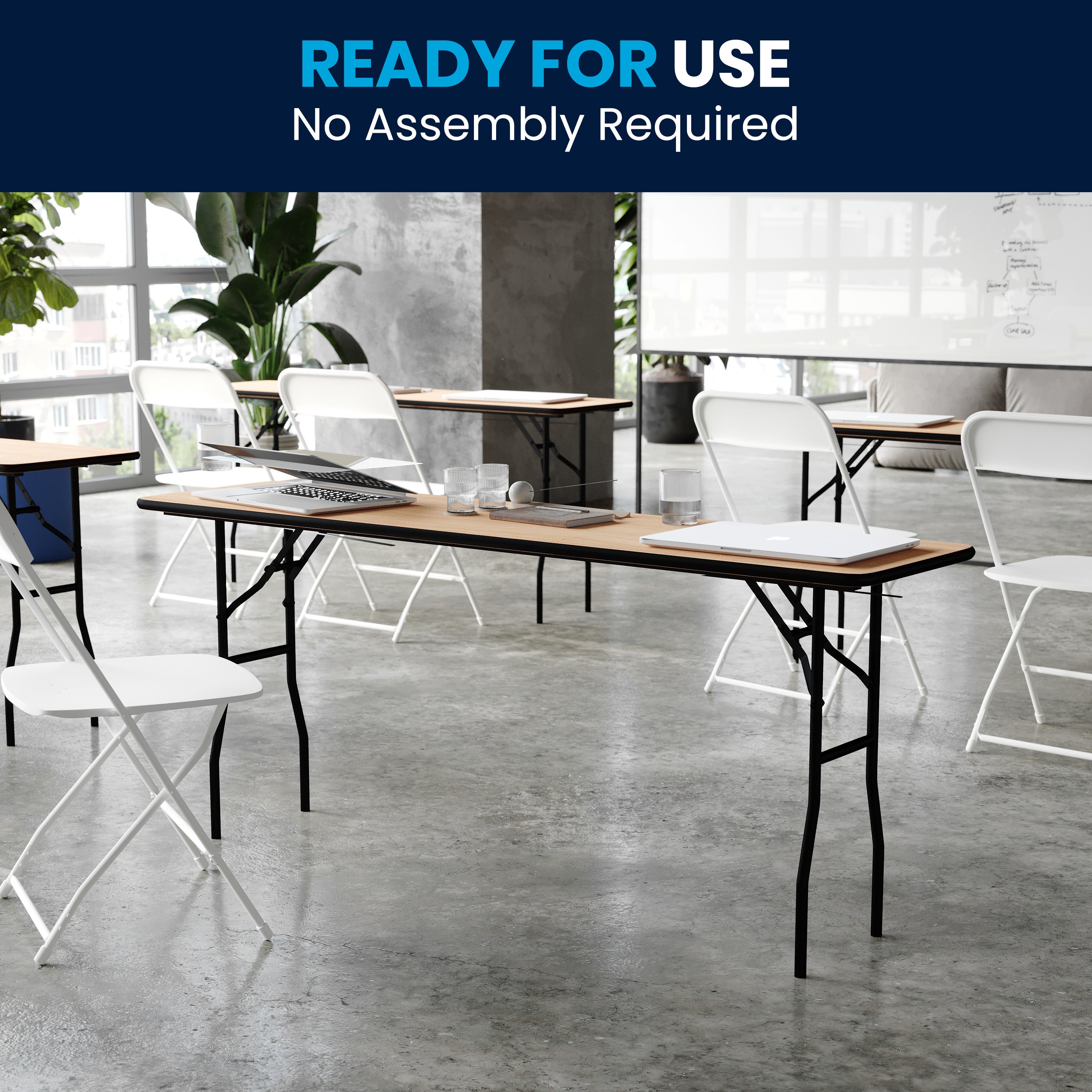 Gael 6-Foot Rectangular Wood Folding Training / Seminar Table with Smooth Clear Coated Finished Top