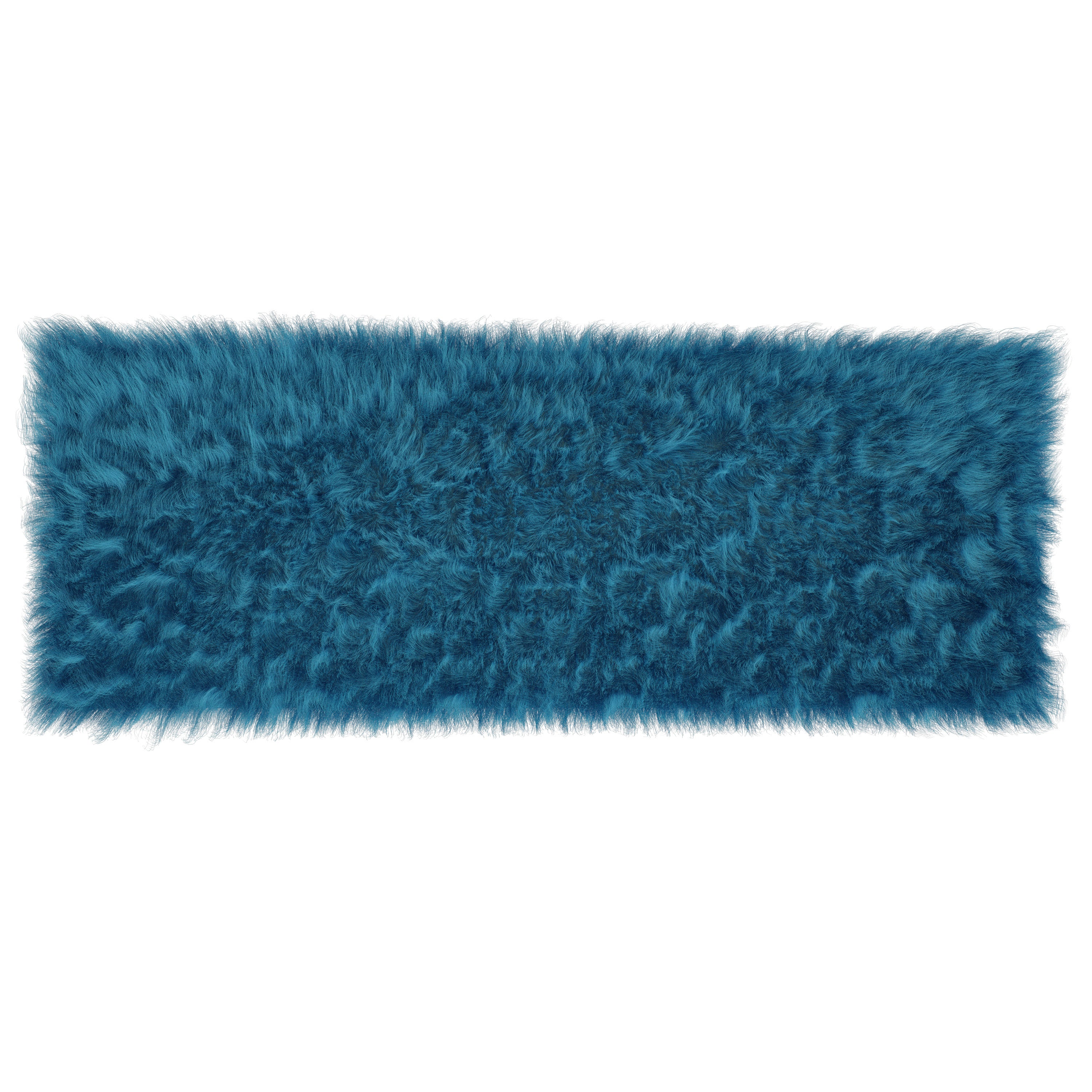 Chalet Collection 2' x 7' Turquoise Faux Fur Area Rug with Polyester Backing for Living Room, Bedroom, Playroom