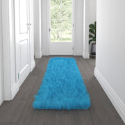 Chalet Collection 2' x 7' Turquoise Faux Fur Area Rug with Polyester Backing for Living Room, Bedroom, Playroom