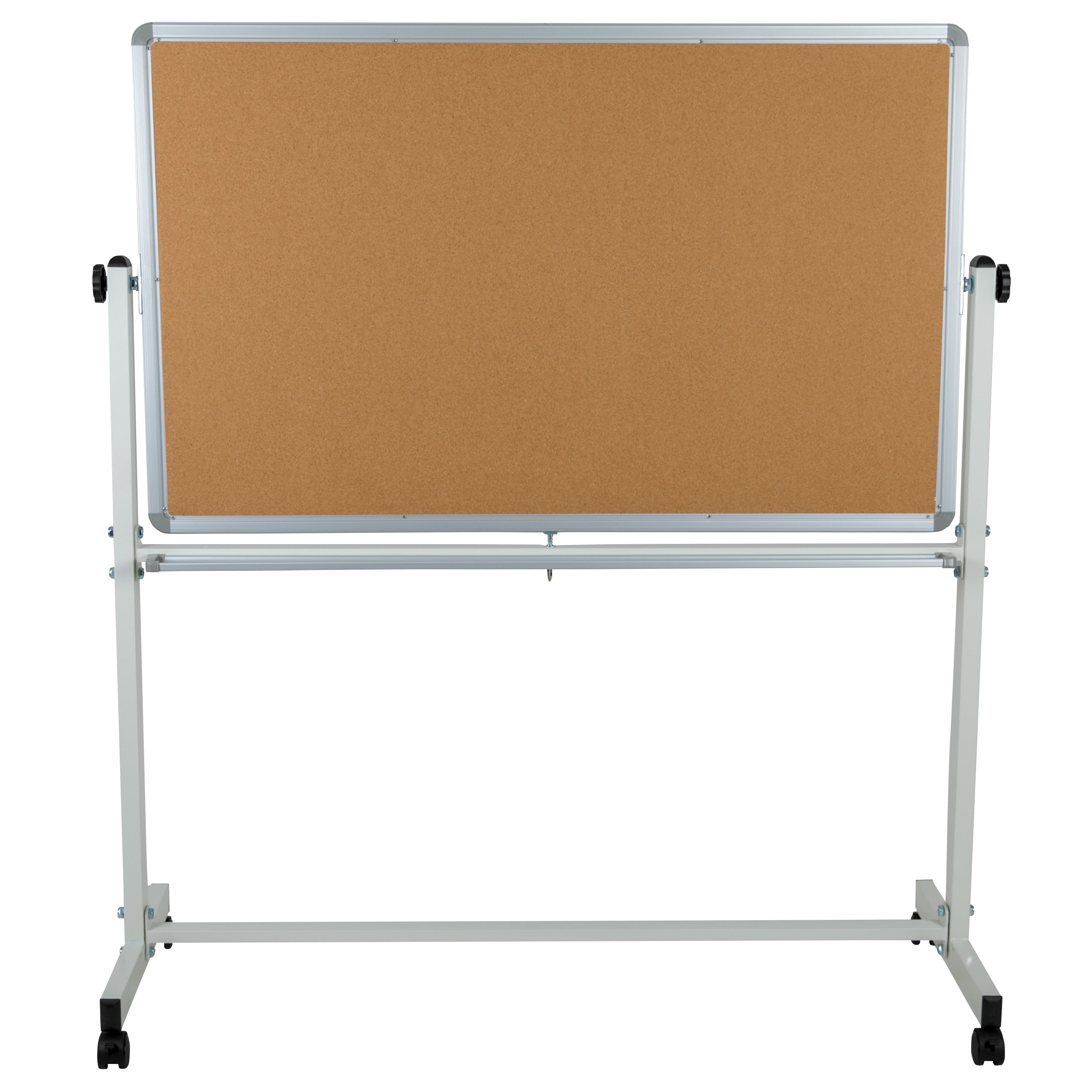 HERCULES Series 53"W x 59"H Reversible Mobile Cork Bulletin Board and White Board with Pen Tray