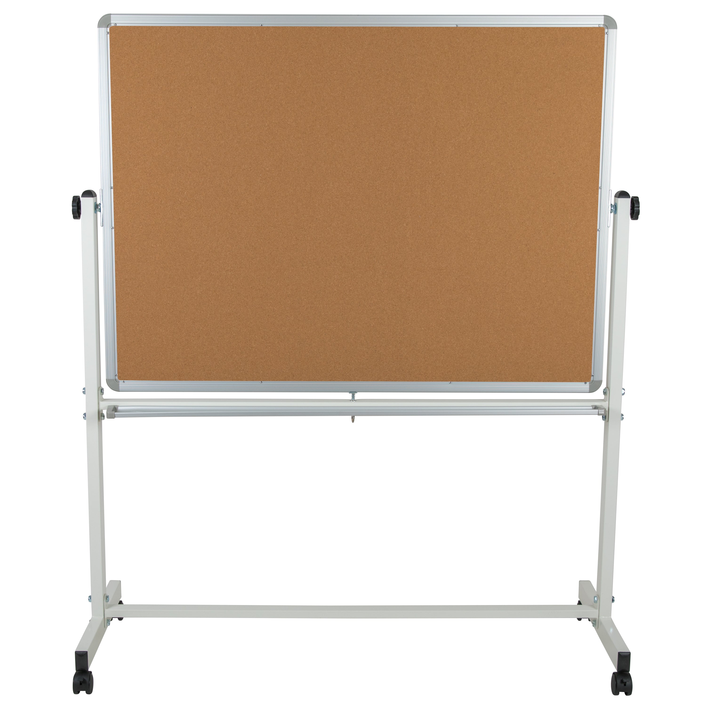 HERCULES Series 53"W x 62.5"H Reversible Mobile Cork Bulletin Board and White Board with Pen Tray