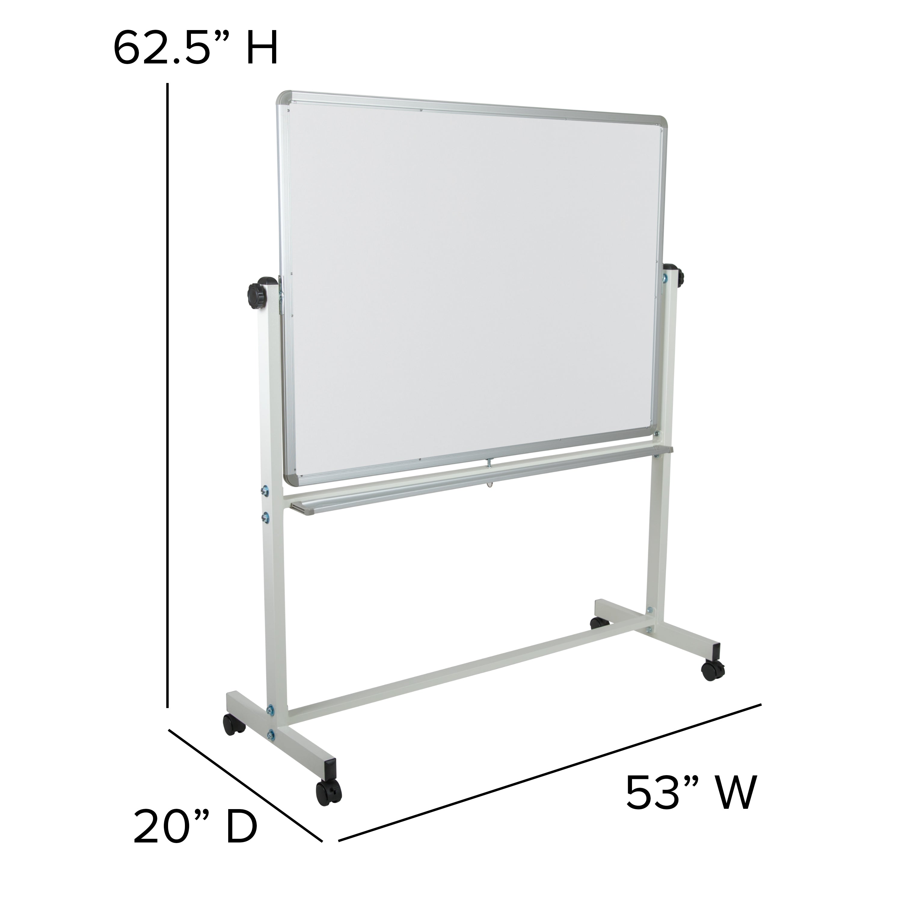 HERCULES Series 53"W x 62.5"H Double-Sided Mobile White Board with Pen Tray