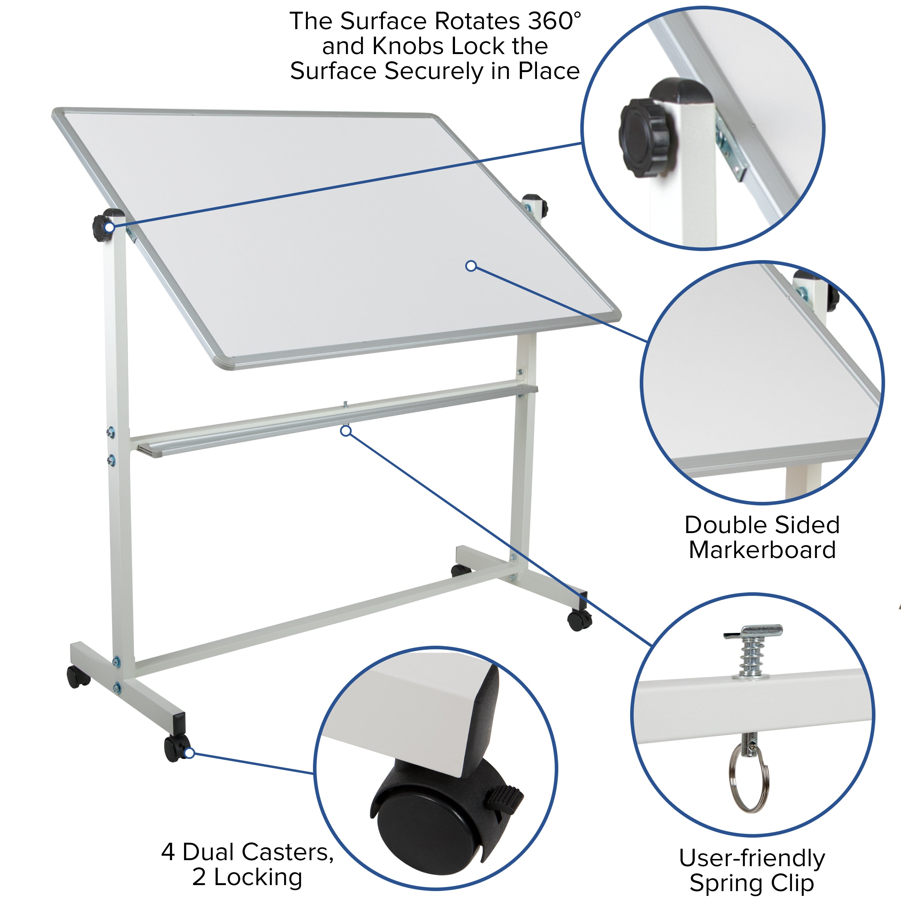 HERCULES Series 53"W x 62.5"H Double-Sided Mobile White Board with Pen Tray