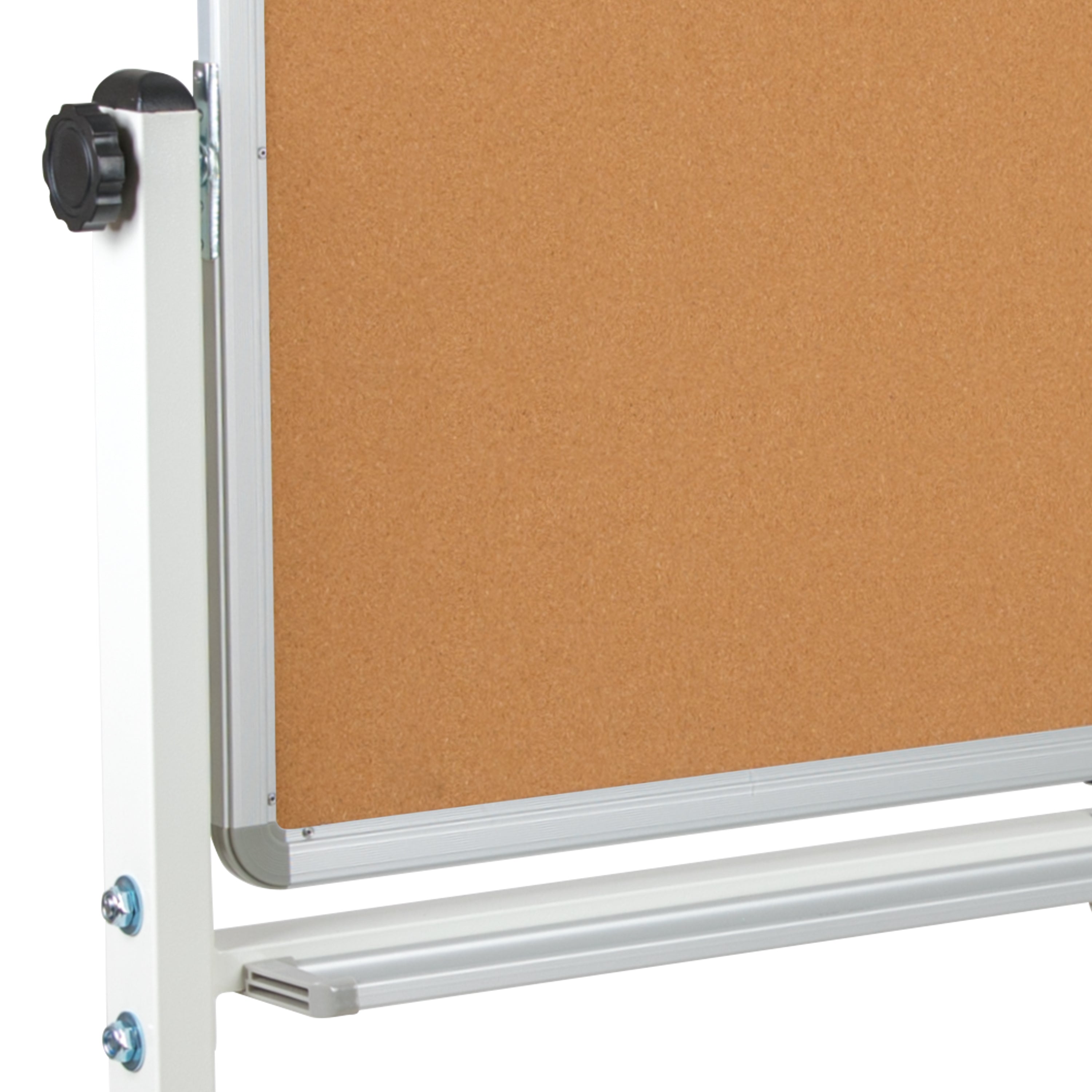 HERCULES Series 62.5"W x 62.25"H Reversible Mobile Cork Bulletin Board and White Board with Pen Tray
