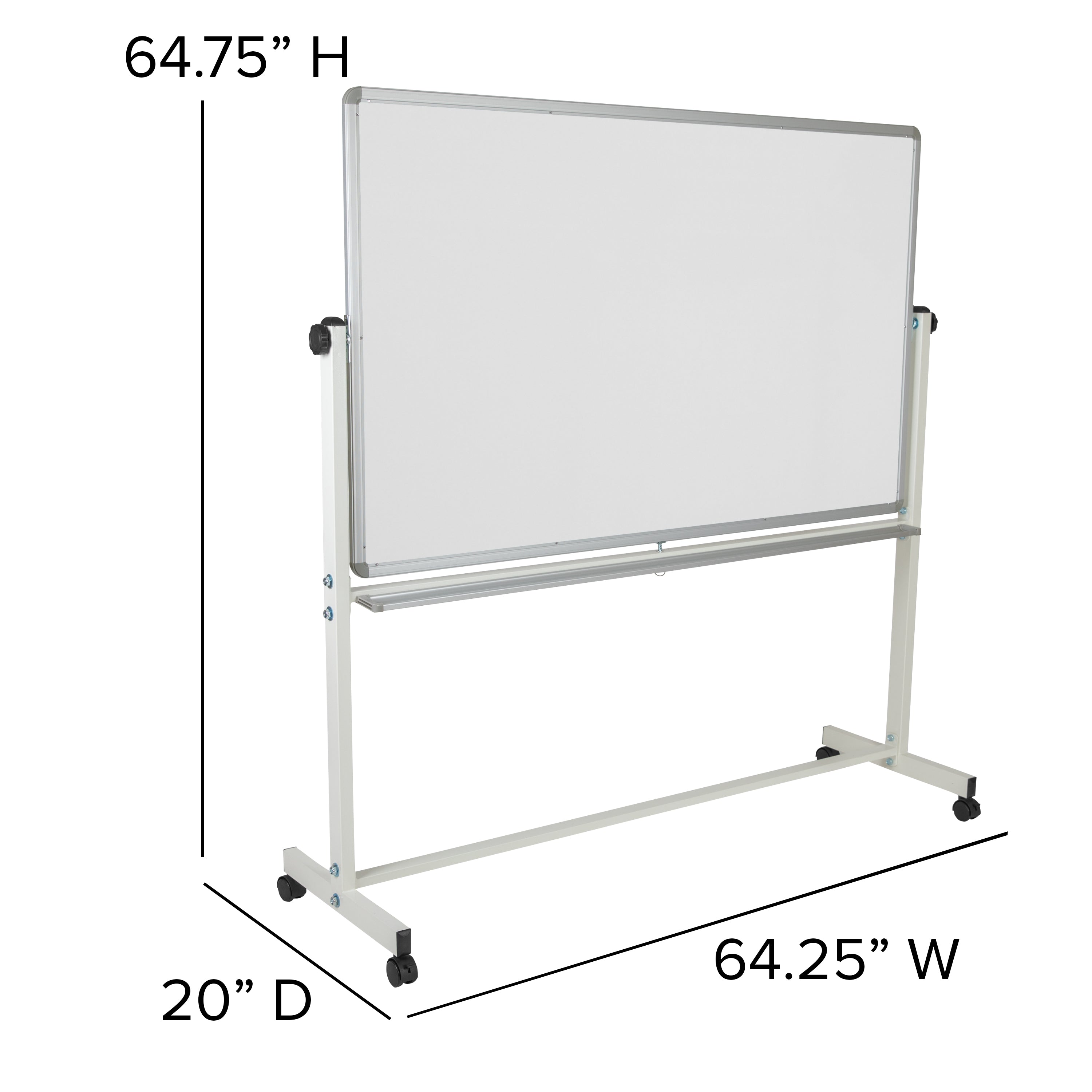 HERCULES Series 64.25"W x 64.75"H Double-Sided Mobile White Board with Pen Tray
