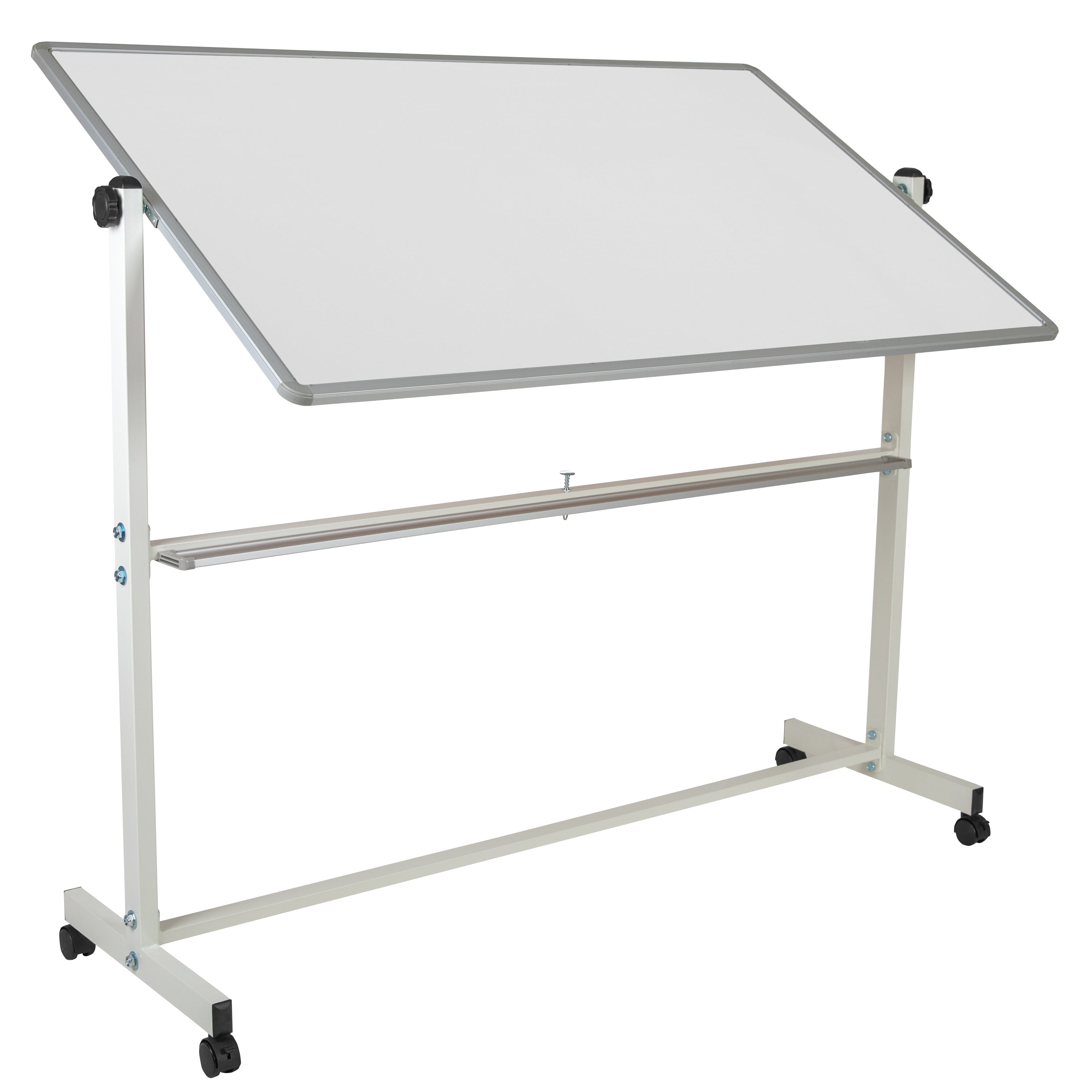 HERCULES Series 64.25"W x 64.75"H Double-Sided Mobile White Board with Pen Tray