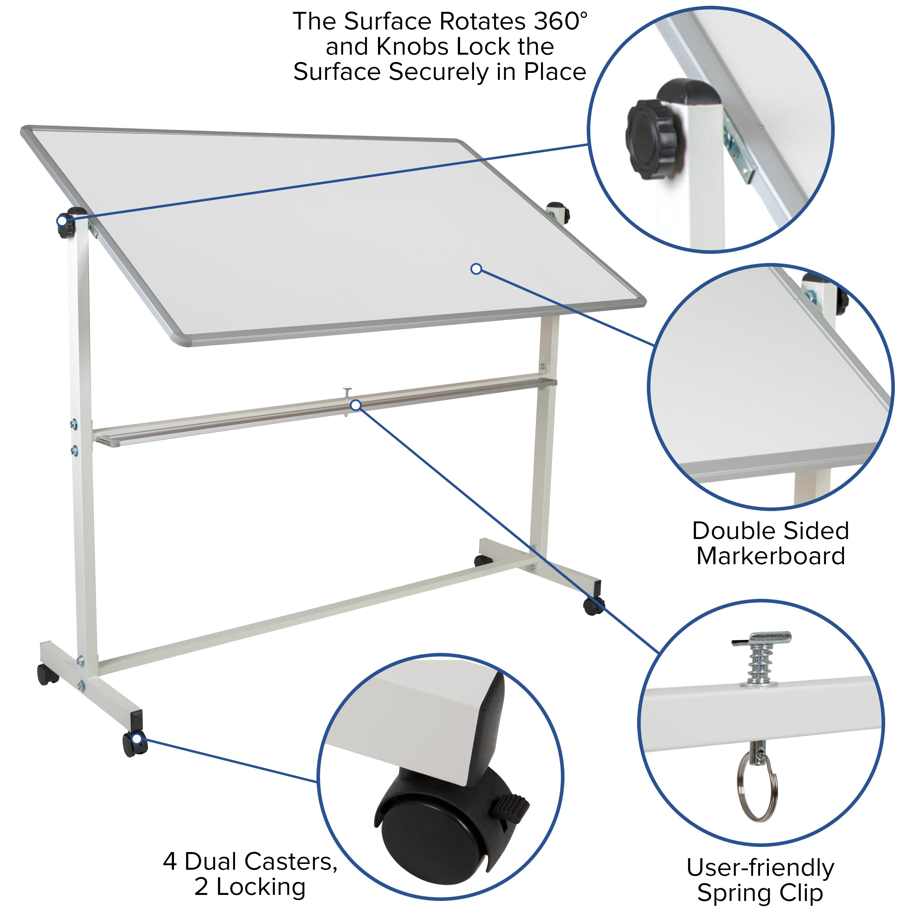 HERCULES Series 64.25"W x 64.75"H Double-Sided Mobile White Board with Pen Tray