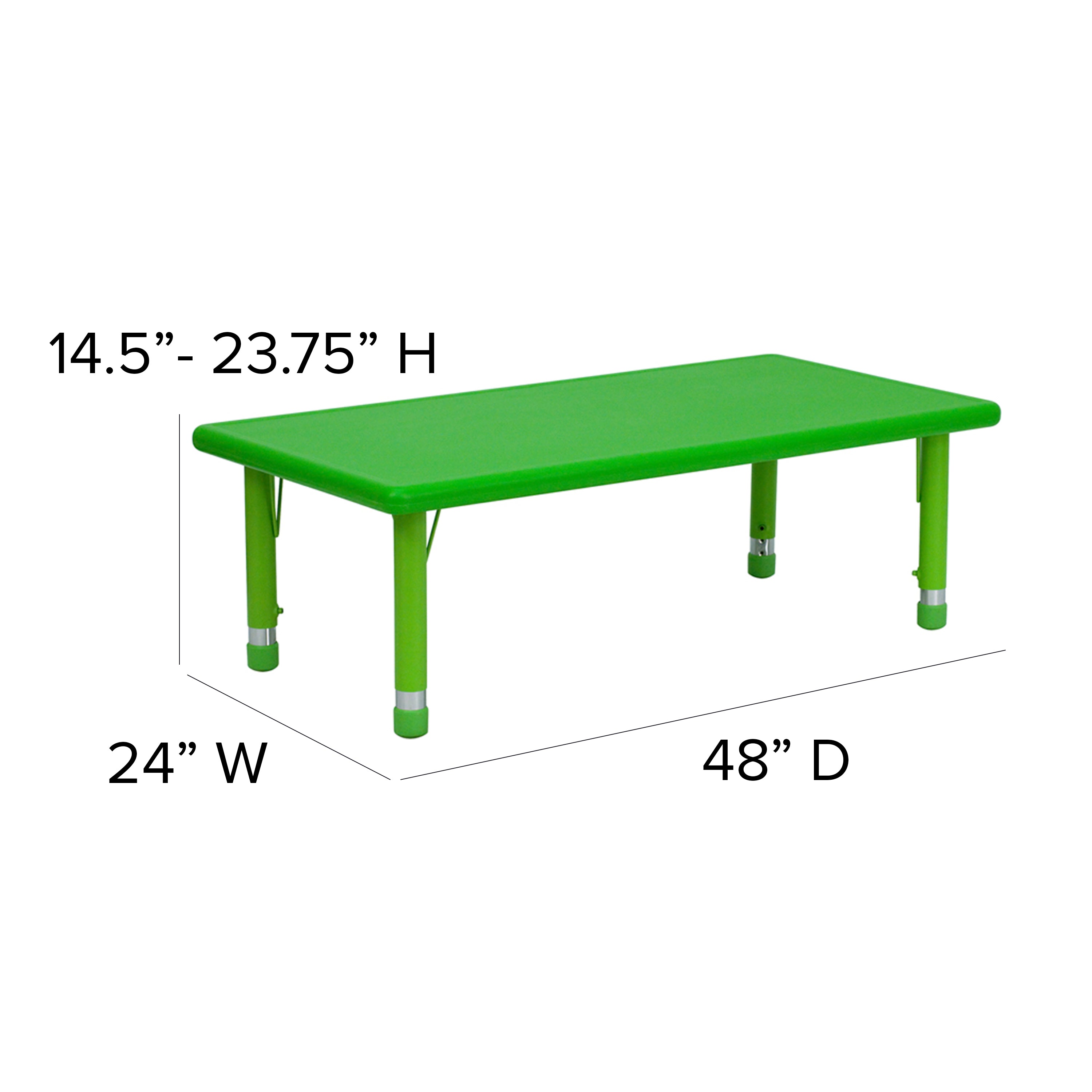 Wren 24''W x 48''L Rectangular Green Plastic Height Adjustable Activity Table